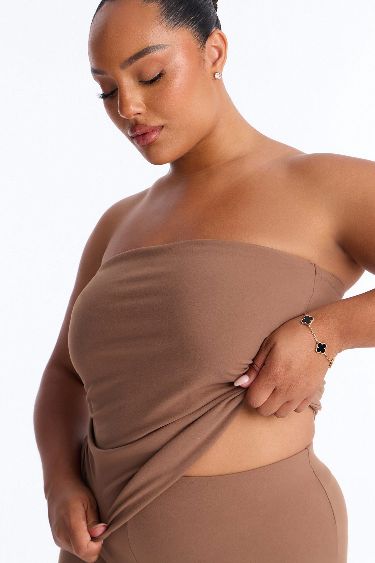 Just Vibes Strapless Pant Set - Brown