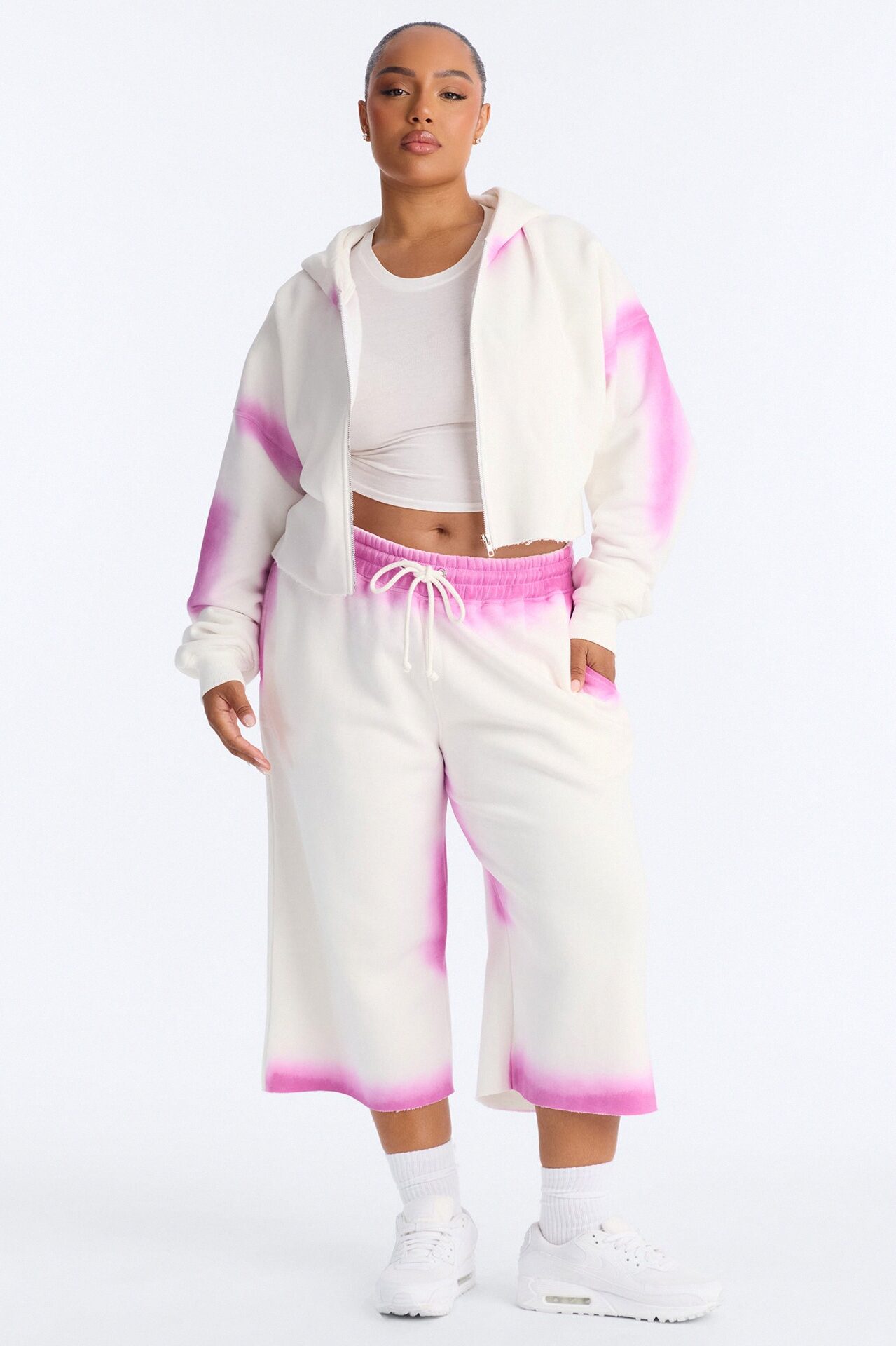 Urban Fleece Tie Dye Short Set - White/Pink