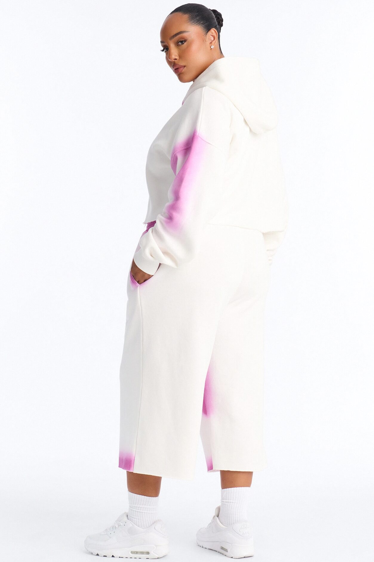 Urban Fleece Tie Dye Short Set - White/Pink