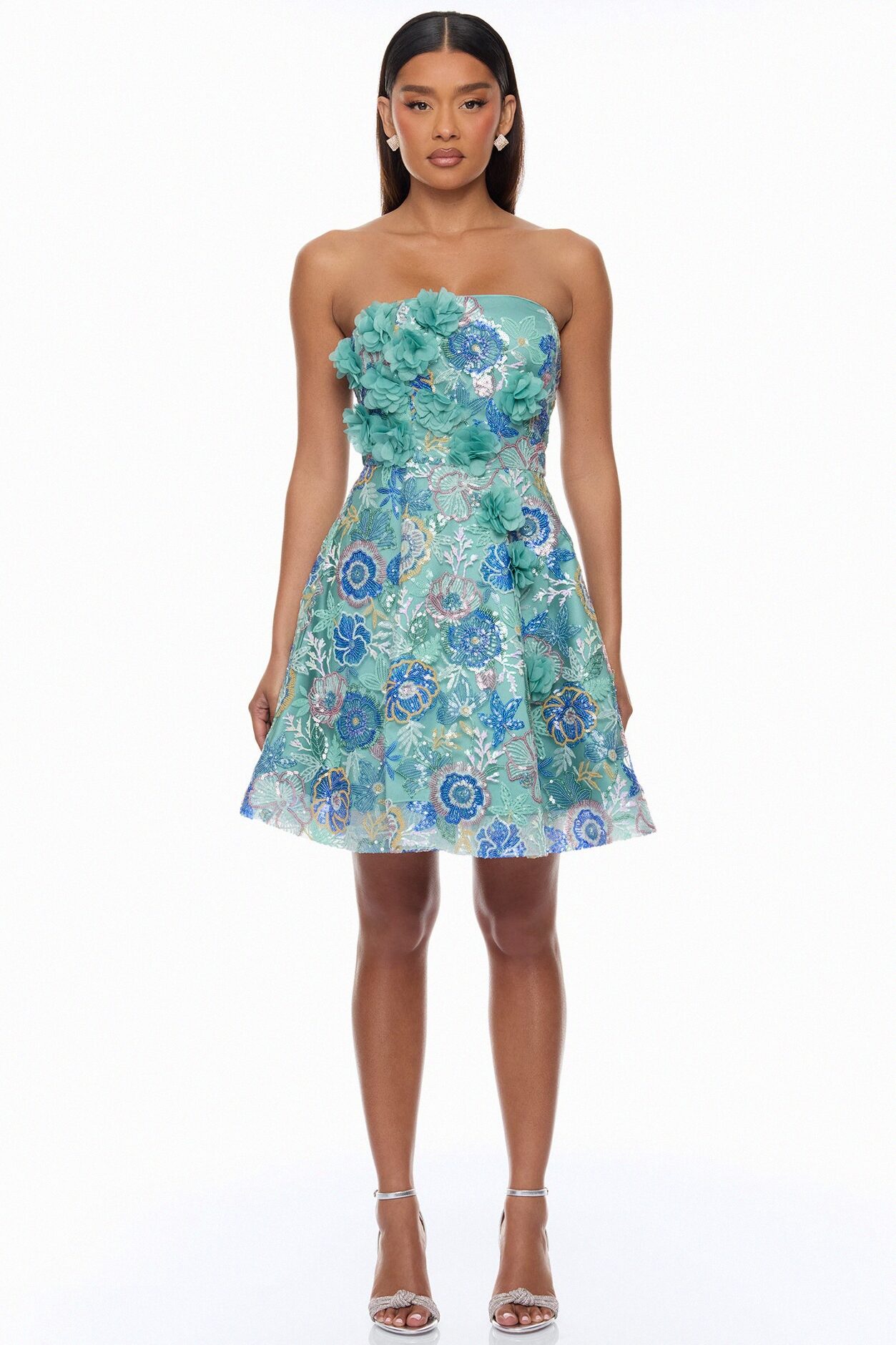 Becca Embroidered Mini Dress - Teal