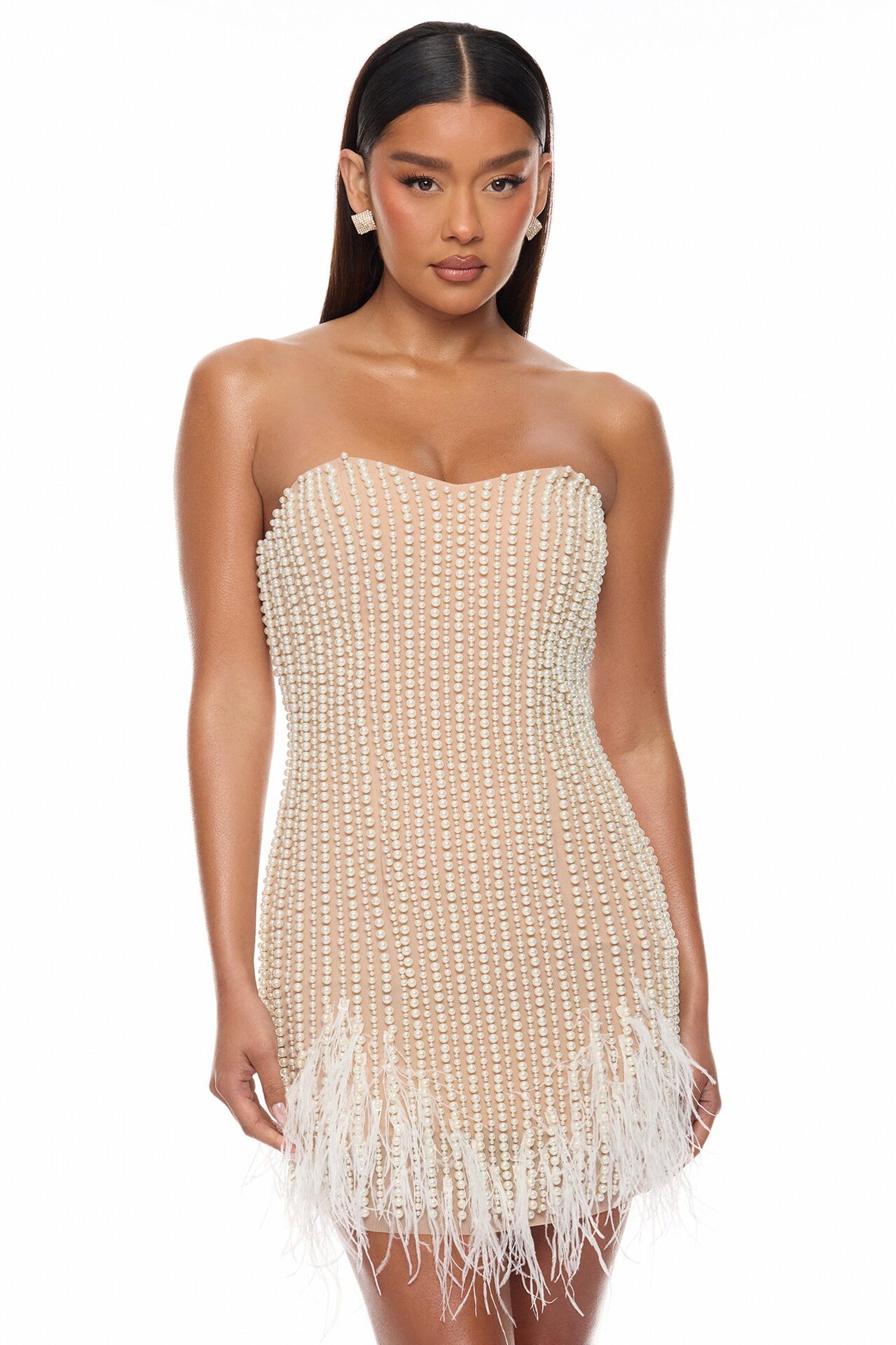 Center Stage Pearl Mini Dress - White