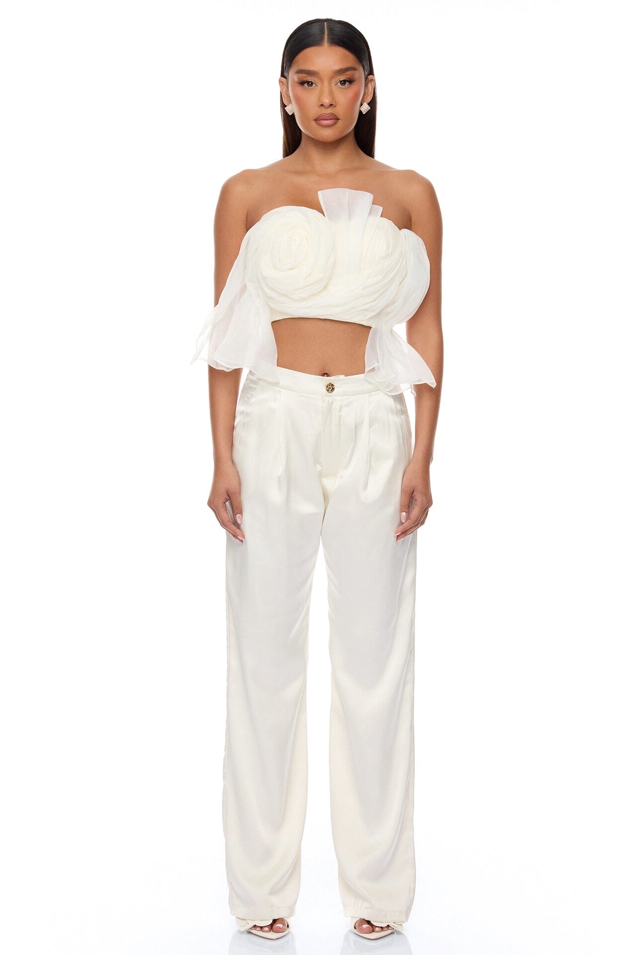 Arlynn 3D Applique Pant Set - White