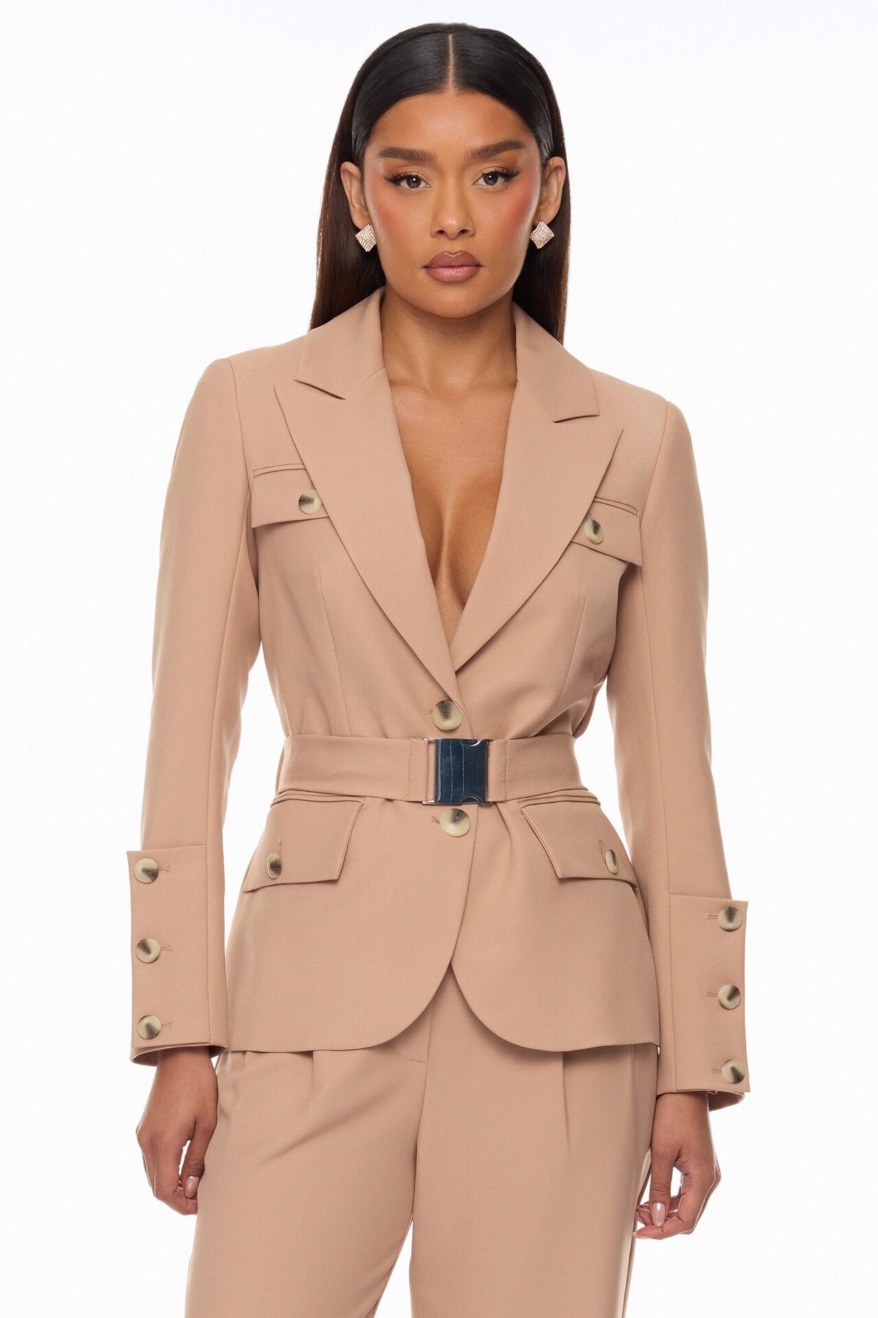 Isabella Belted Pant Set - Nude