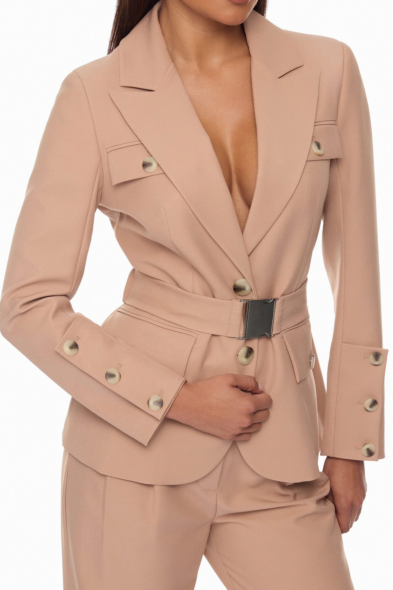 Isabella Belted Pant Set - Nude
