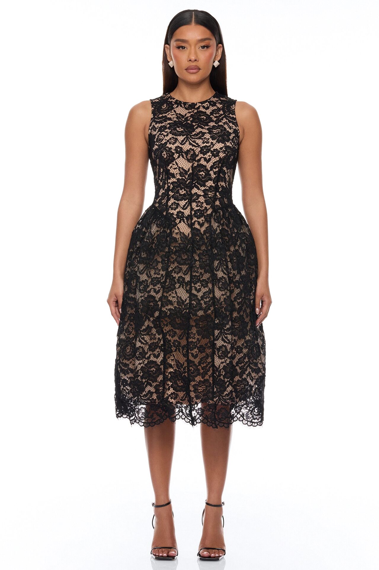 Caia A Line Dresses Lace Midi Dress - Black