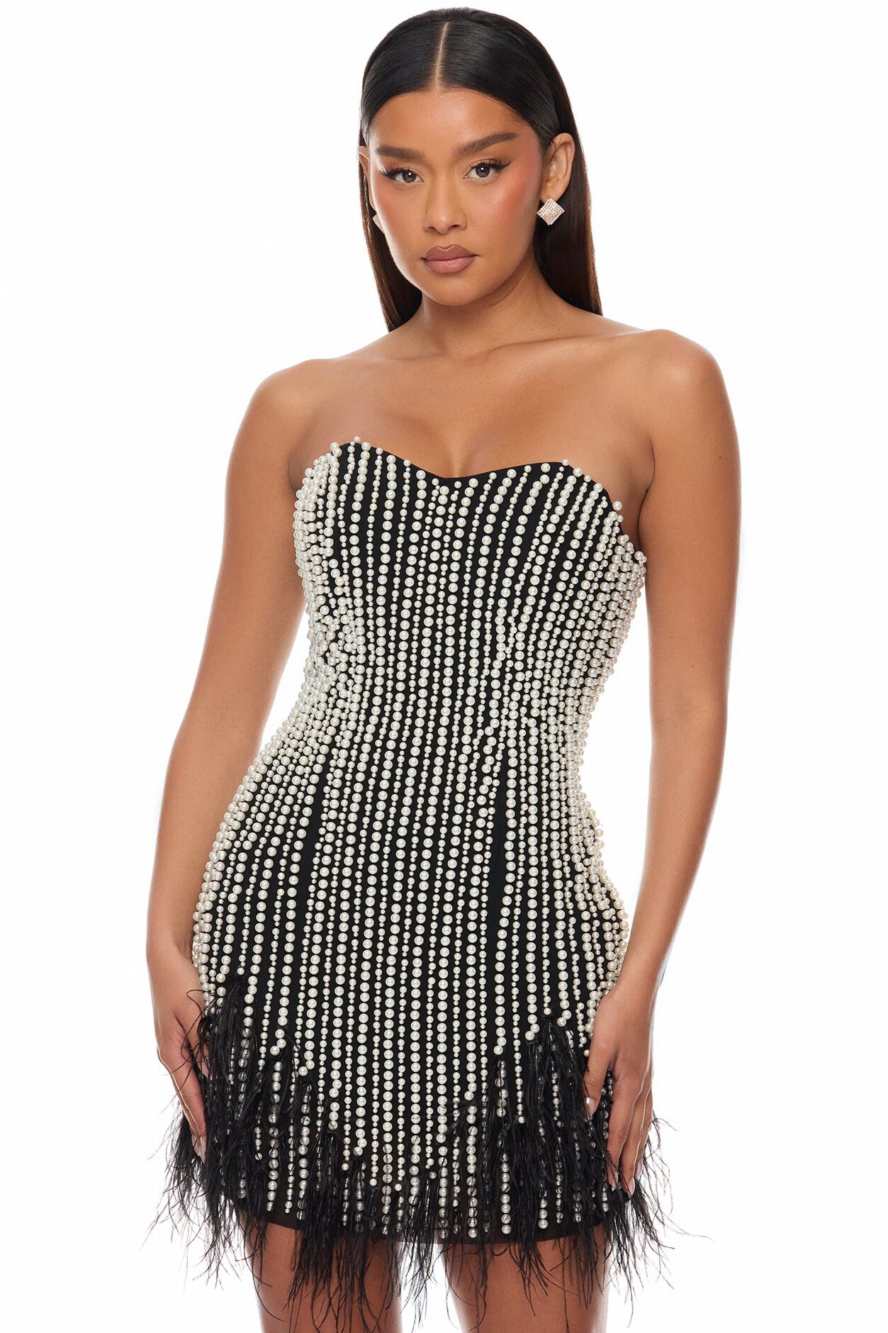 Center Stage Pearl Mini Dress - Black