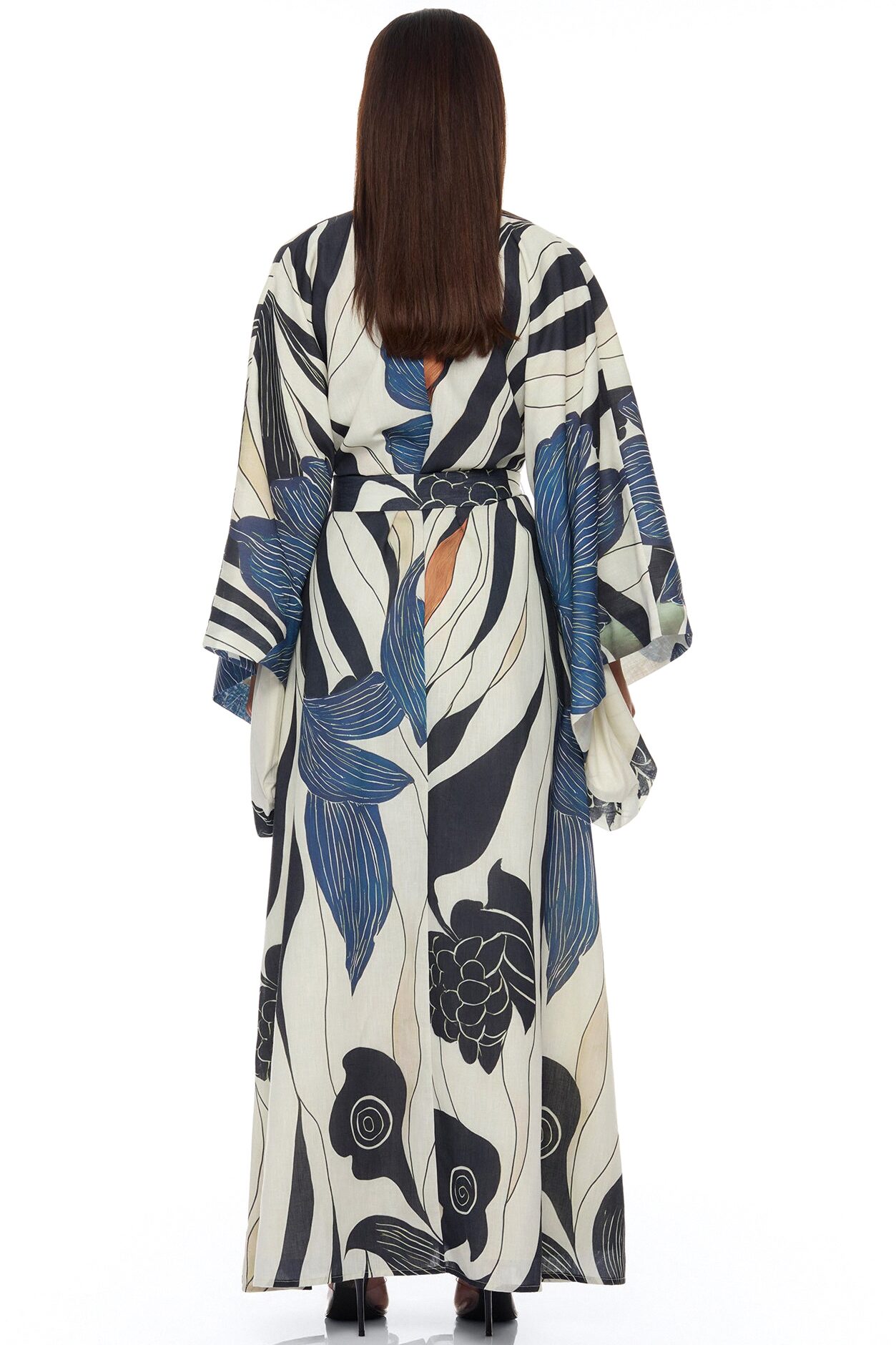 Daniella Bell Sleeve Linen Kimono - Navy/combo