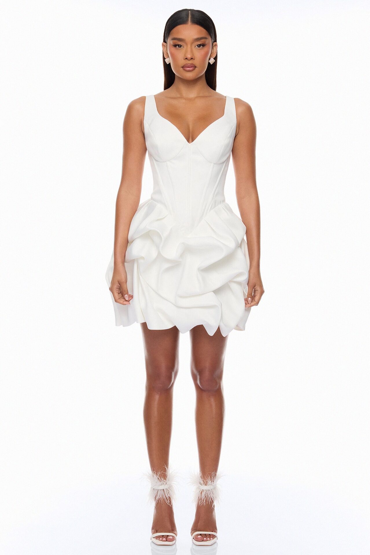 Kassidy Bubble Hem Mini Dress - White
