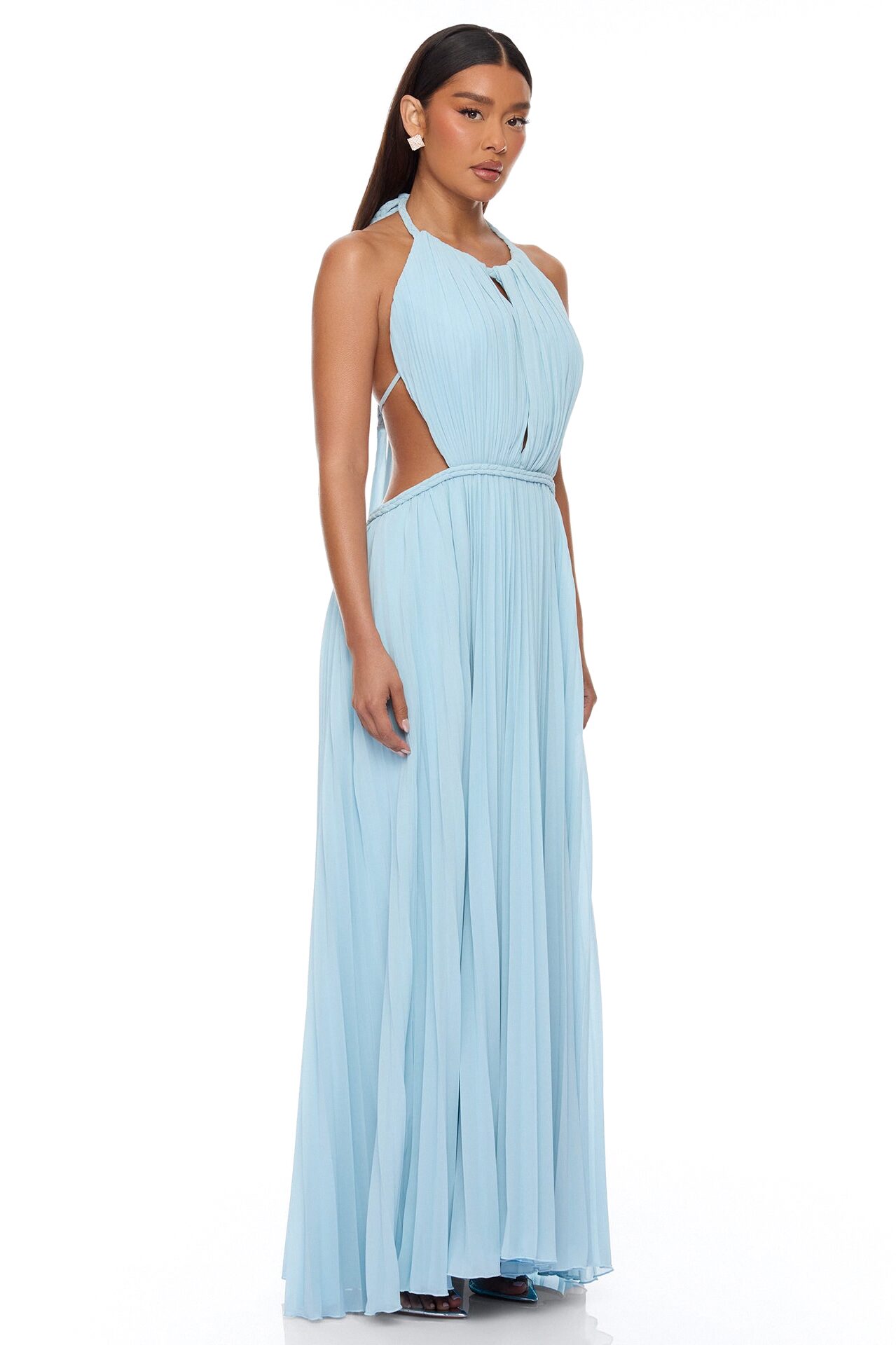 Lysandra Backless Pleated Maxi Dress - Light Blue