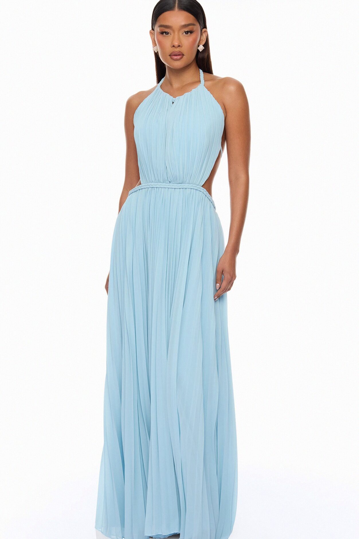 Lysandra Backless Pleated Maxi Dress - Light Blue