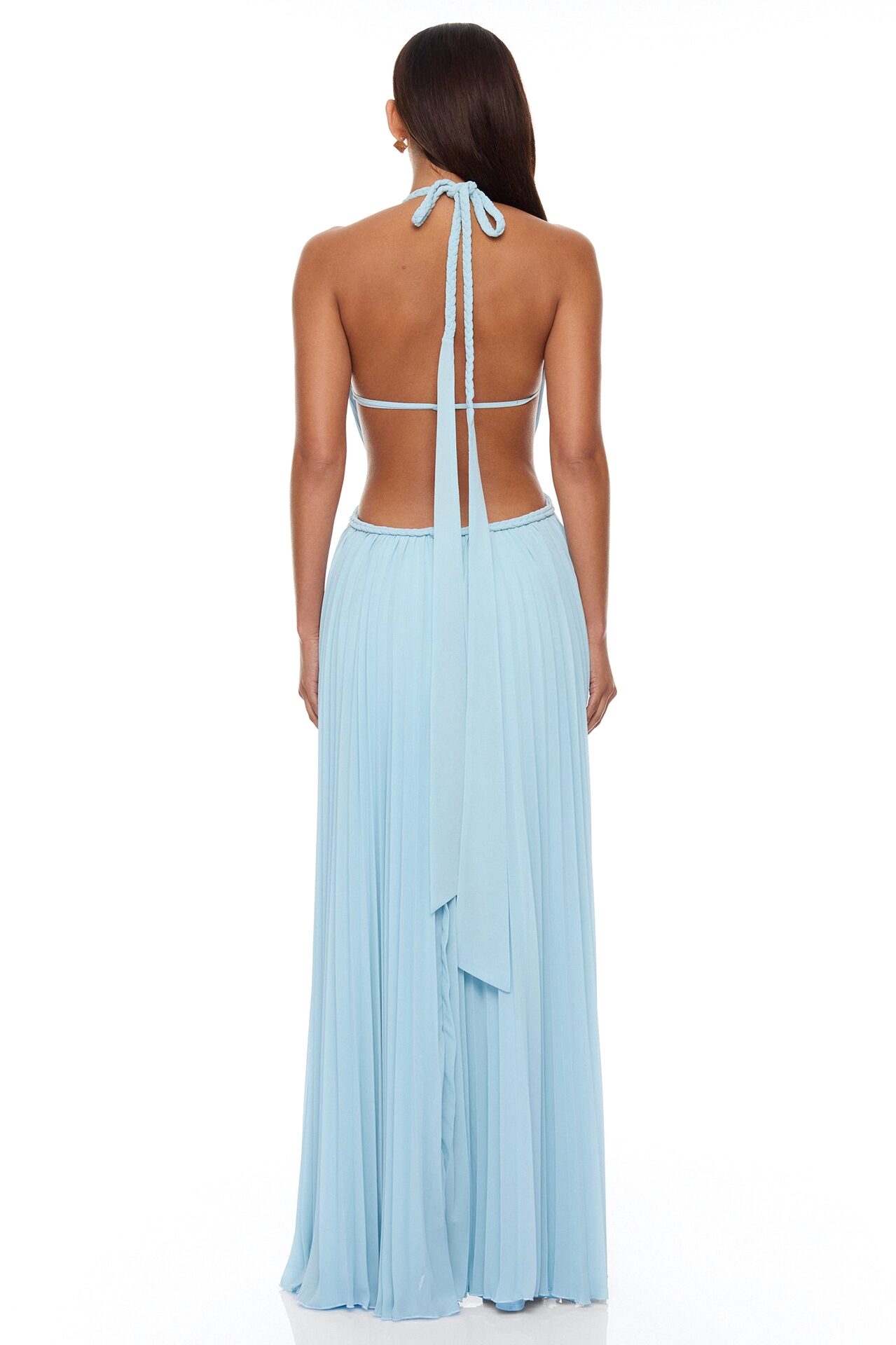 Lysandra Backless Pleated Maxi Dress - Light Blue
