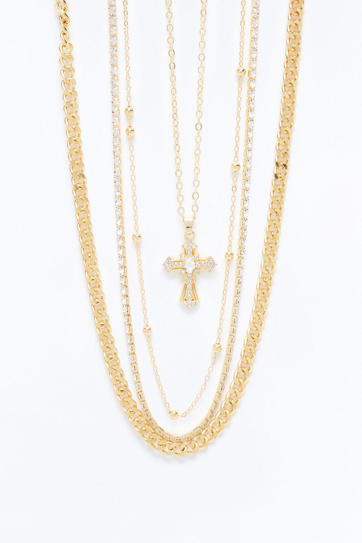 High Values Rhinestone Layered Necklace - Gold