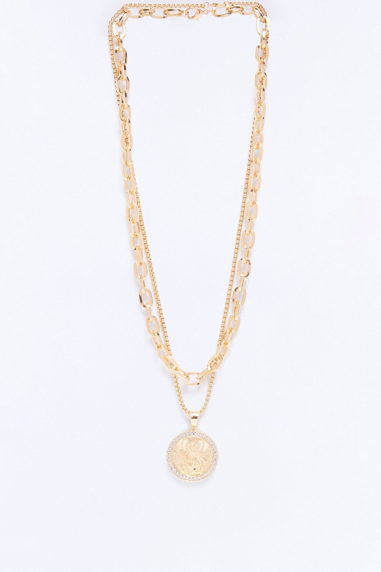 Archangel Michael Link Chain Necklace Set - Gold