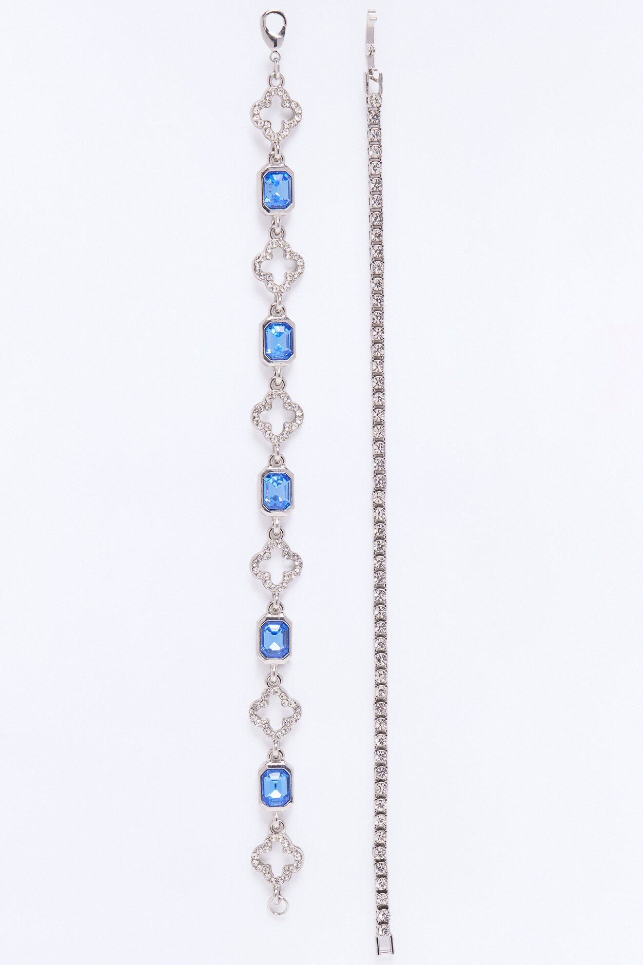 Clover Iced Gemstone Bracelet Set - Silver