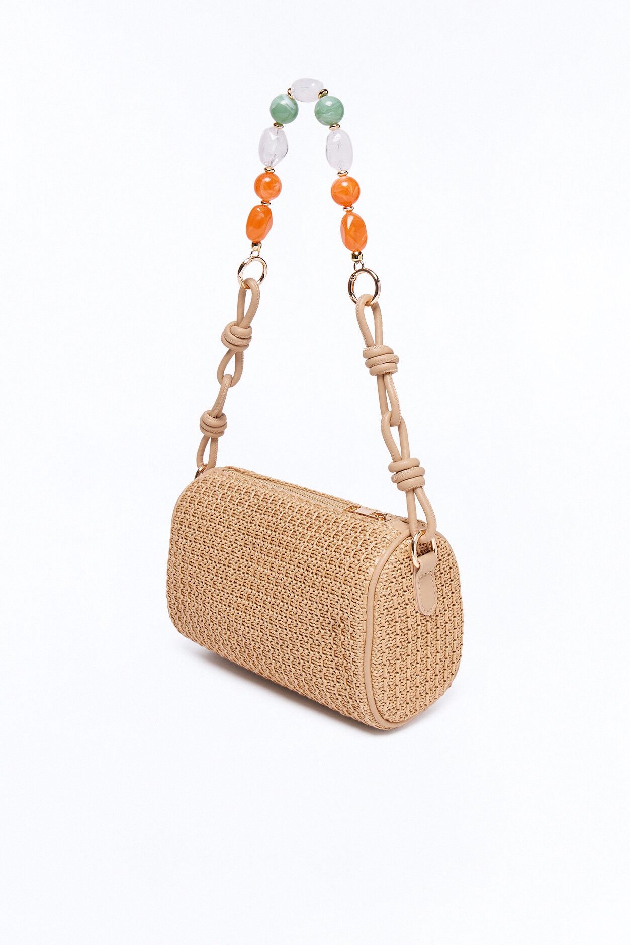 Sand And Sea Straw Jeweled Shoulder Handbag - Tan