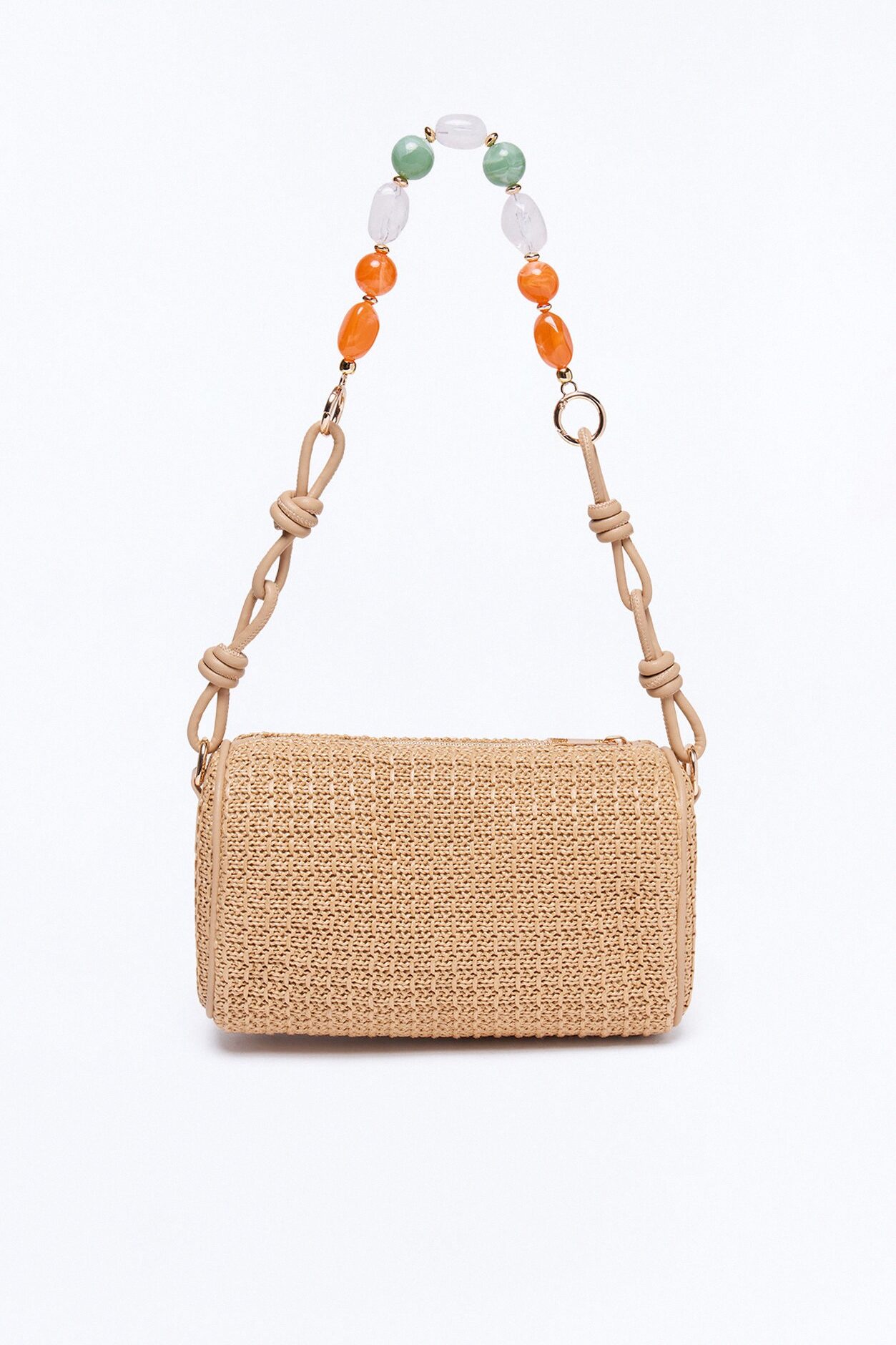 Sand And Sea Straw Jeweled Shoulder Handbag - Tan