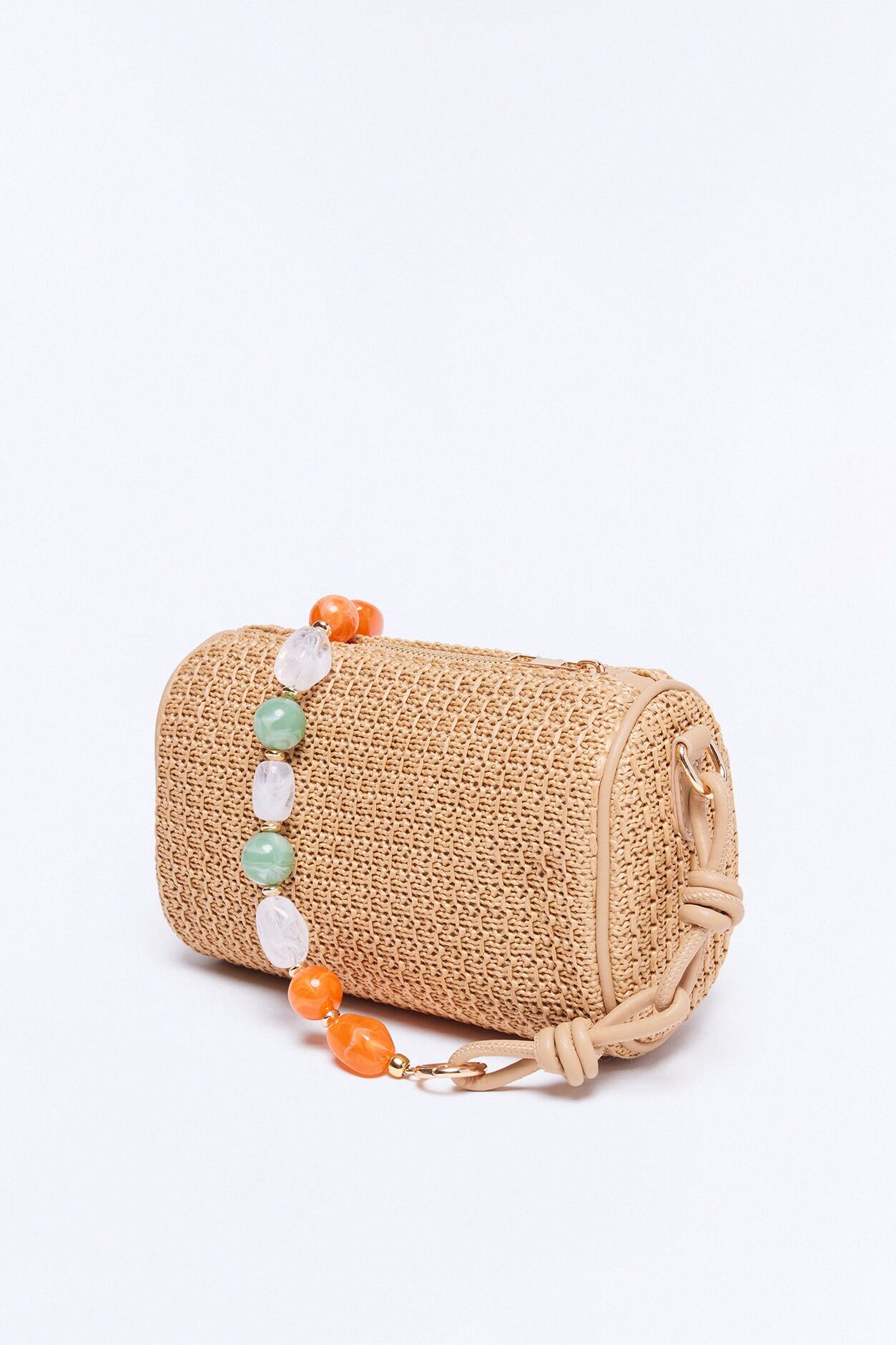 Sand And Sea Straw Jeweled Shoulder Handbag - Tan