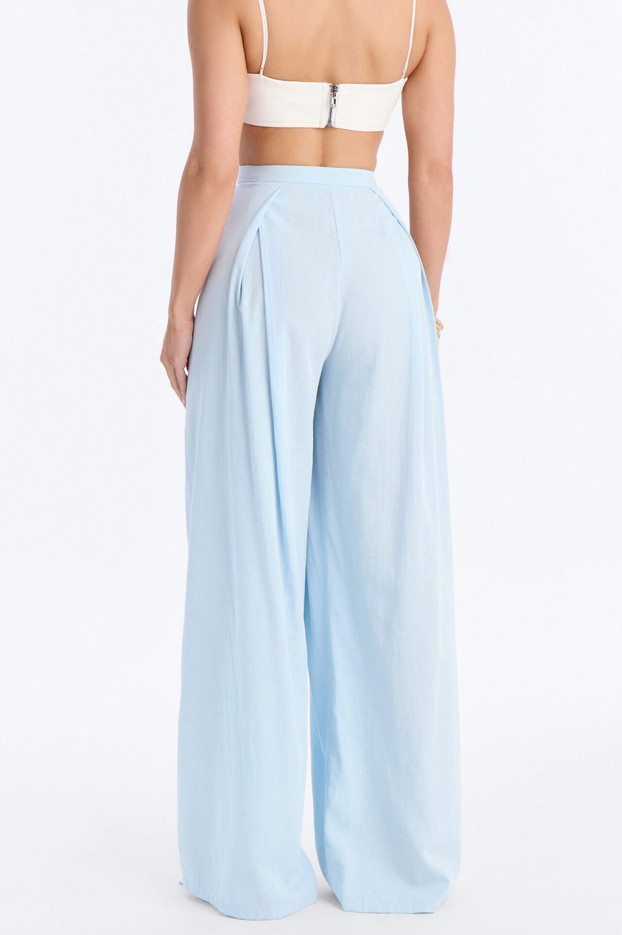 Tyra High Rise Pleated Wide Leg Pant - Light Blue