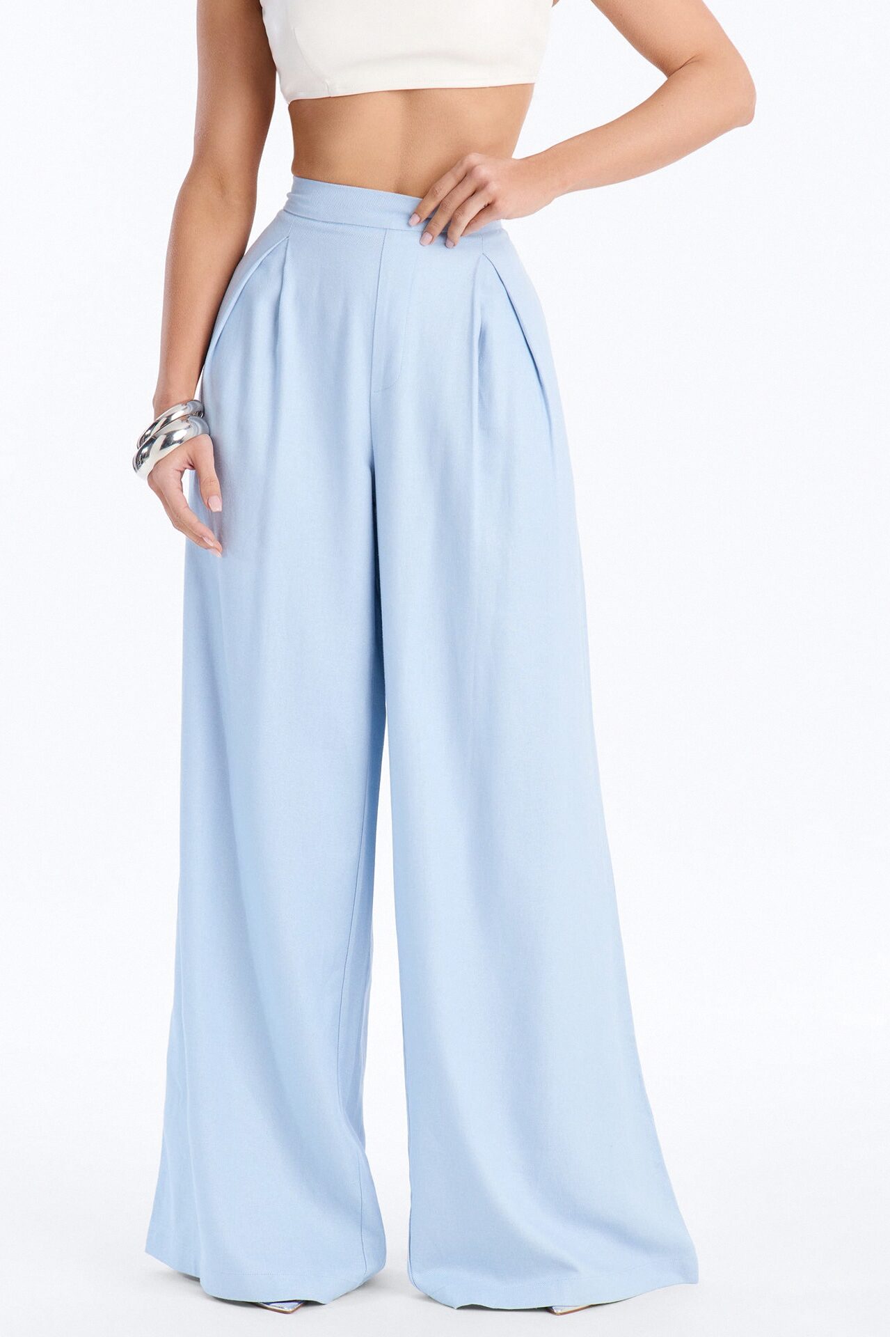 Nhulla Wide Leg Linen Trouser Pant - Blue