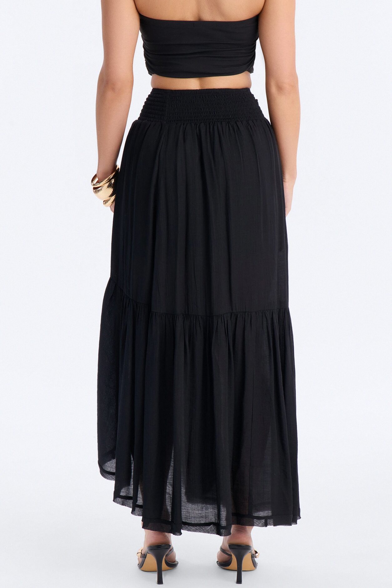Daydreamer Asymmetrical Tiered Maxi Skirt - Black