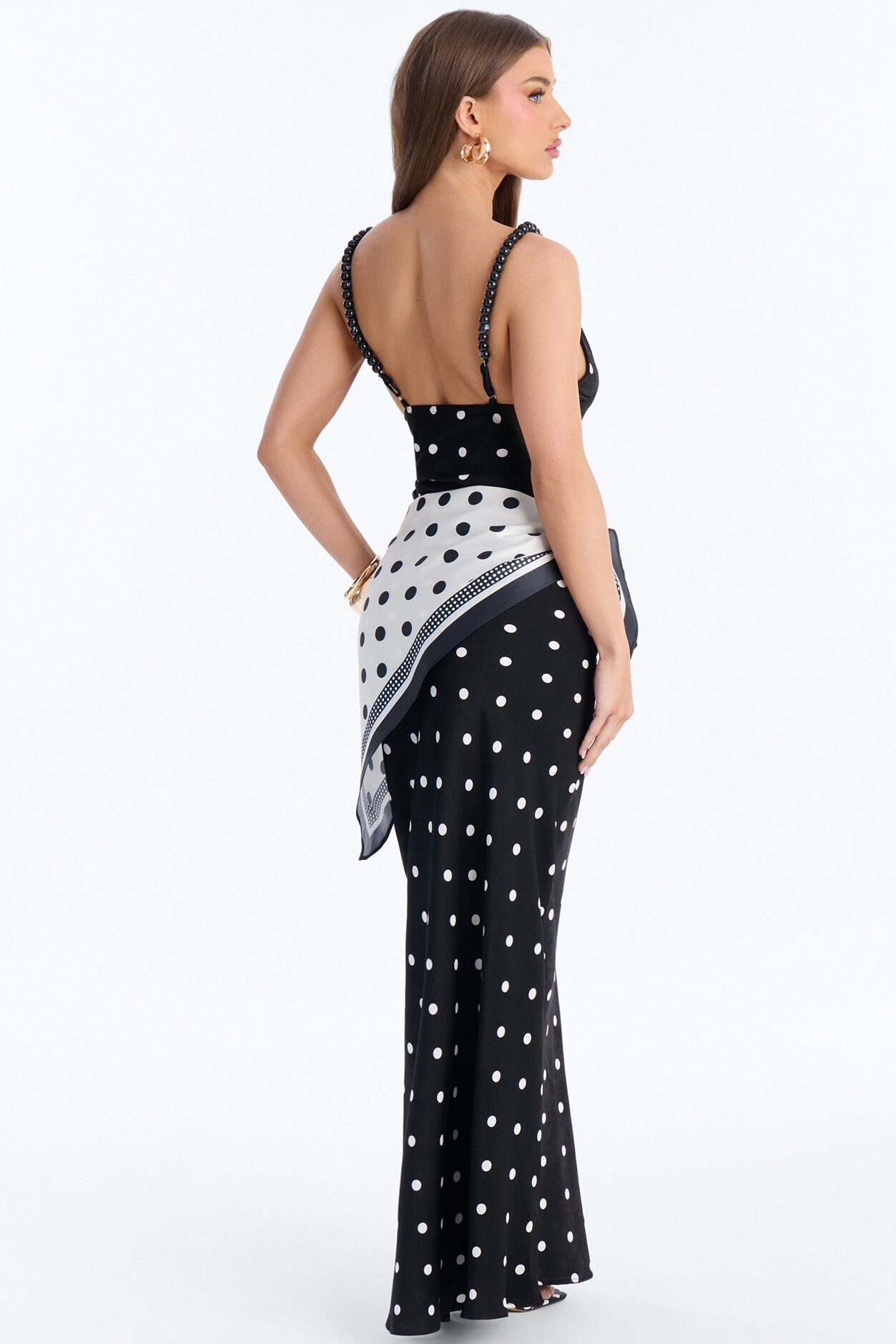 Paris 2 Piece Scarf Satin Maxi Dress - Black/White