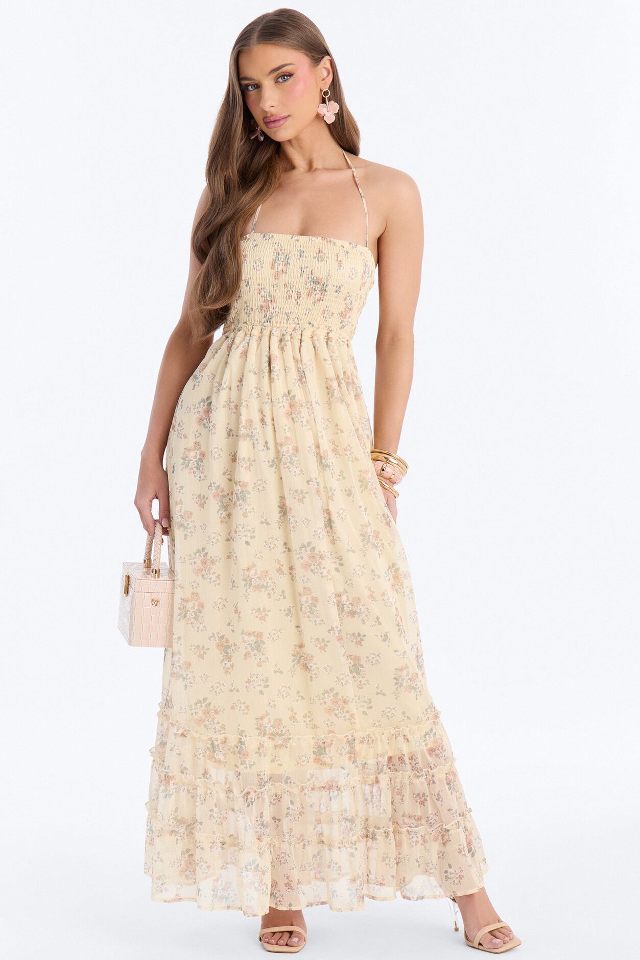 Lilah Floral Backless Maxi Dress - Yellow/combo