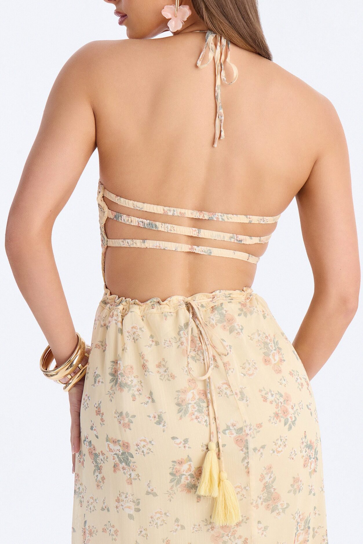 Lilah Floral Backless Maxi Dress - Yellow/combo
