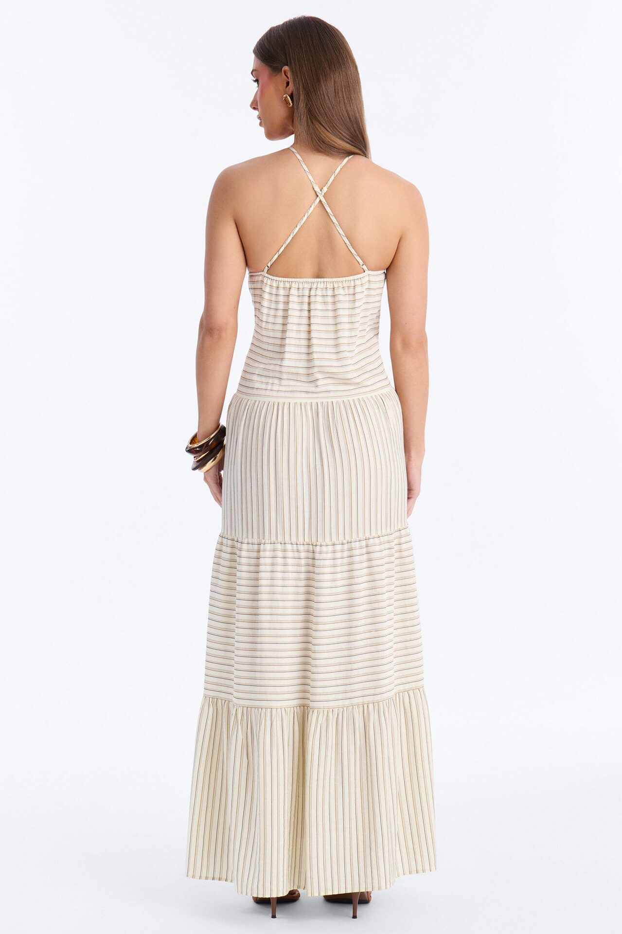 Nayelli Striped Linen Maxi Dress - Cream/combo
