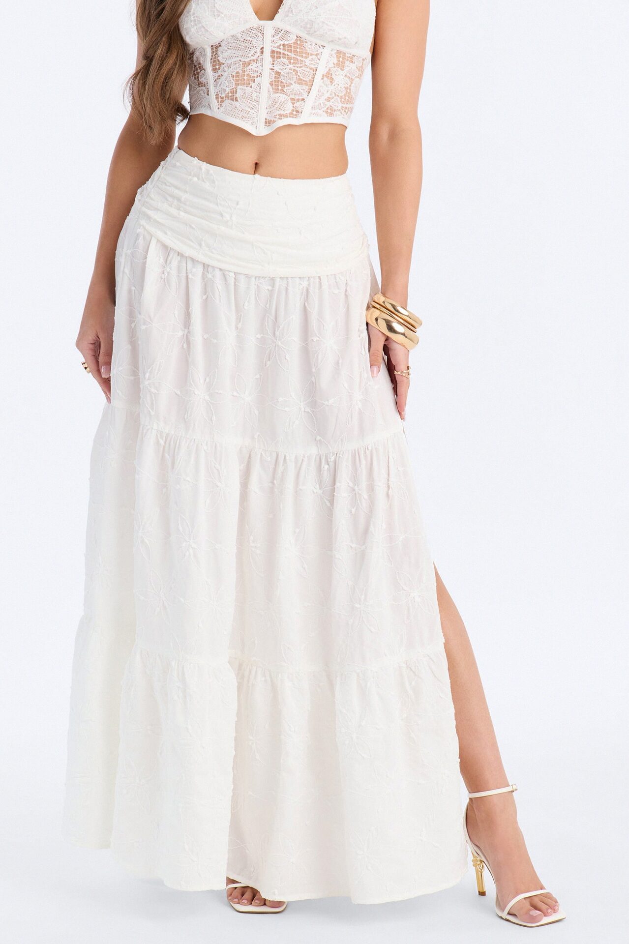 Maisie Floral Embroidered Maxi Skirt - White