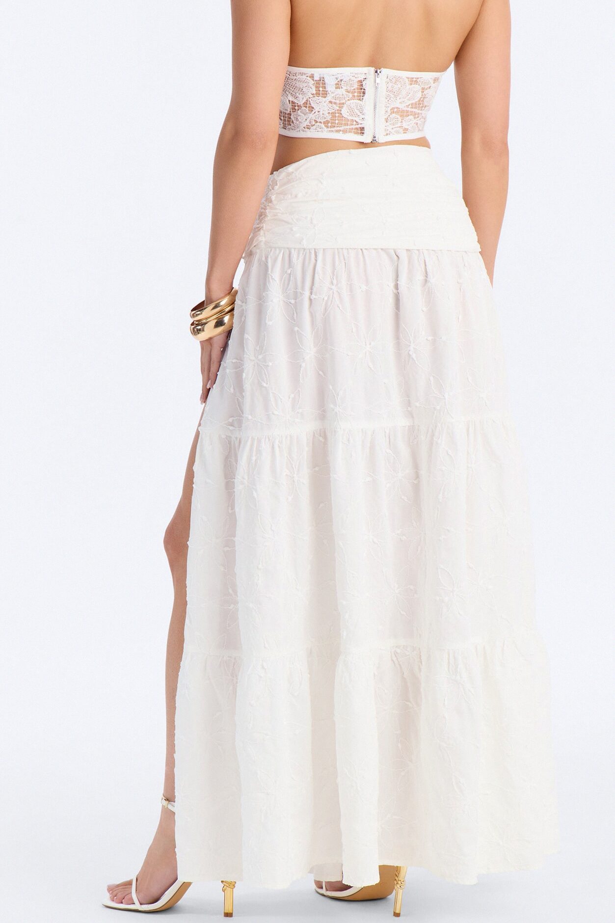 Maisie Floral Embroidered Maxi Skirt - White