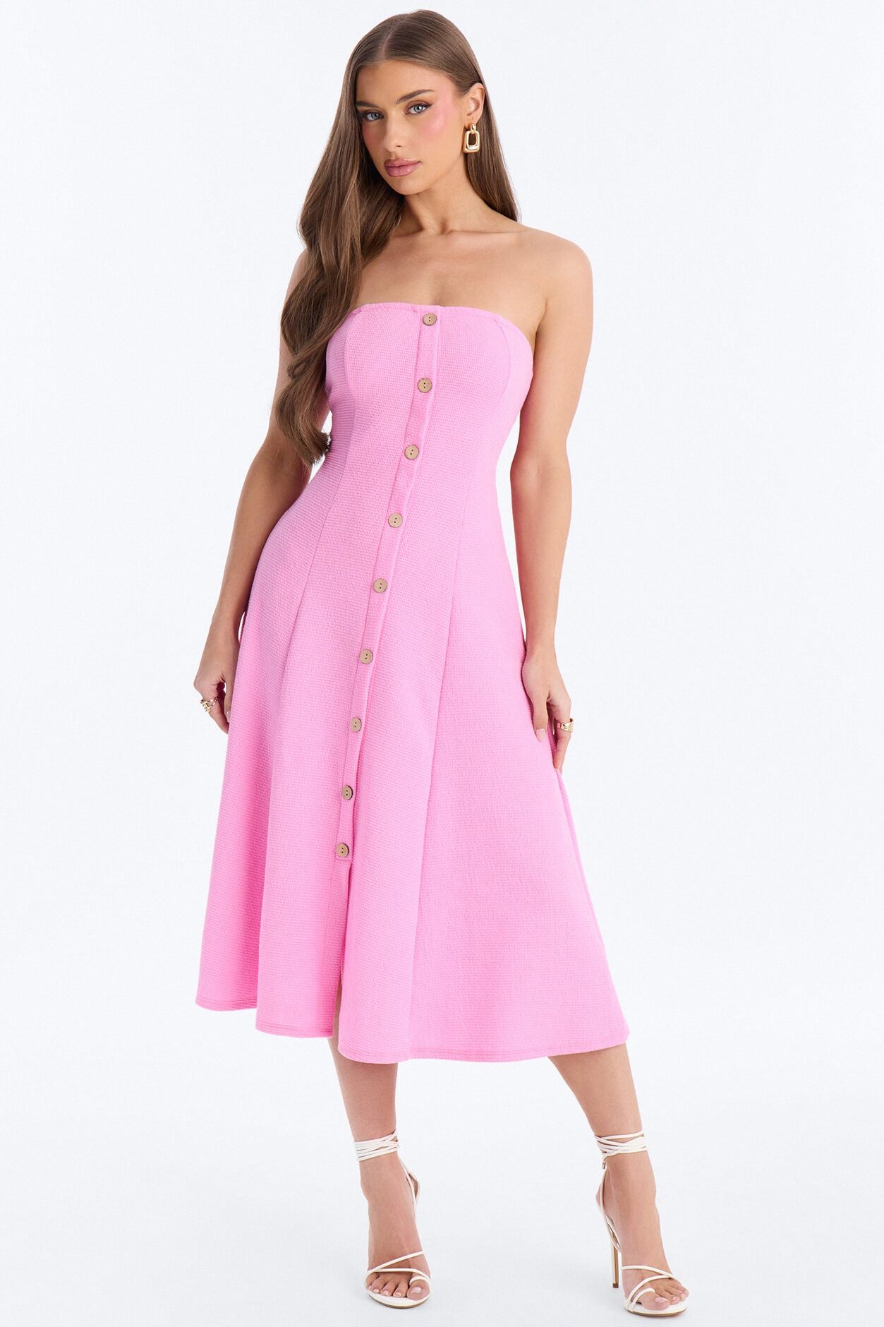 Celia Strapless Textured Midi Dress - Pink