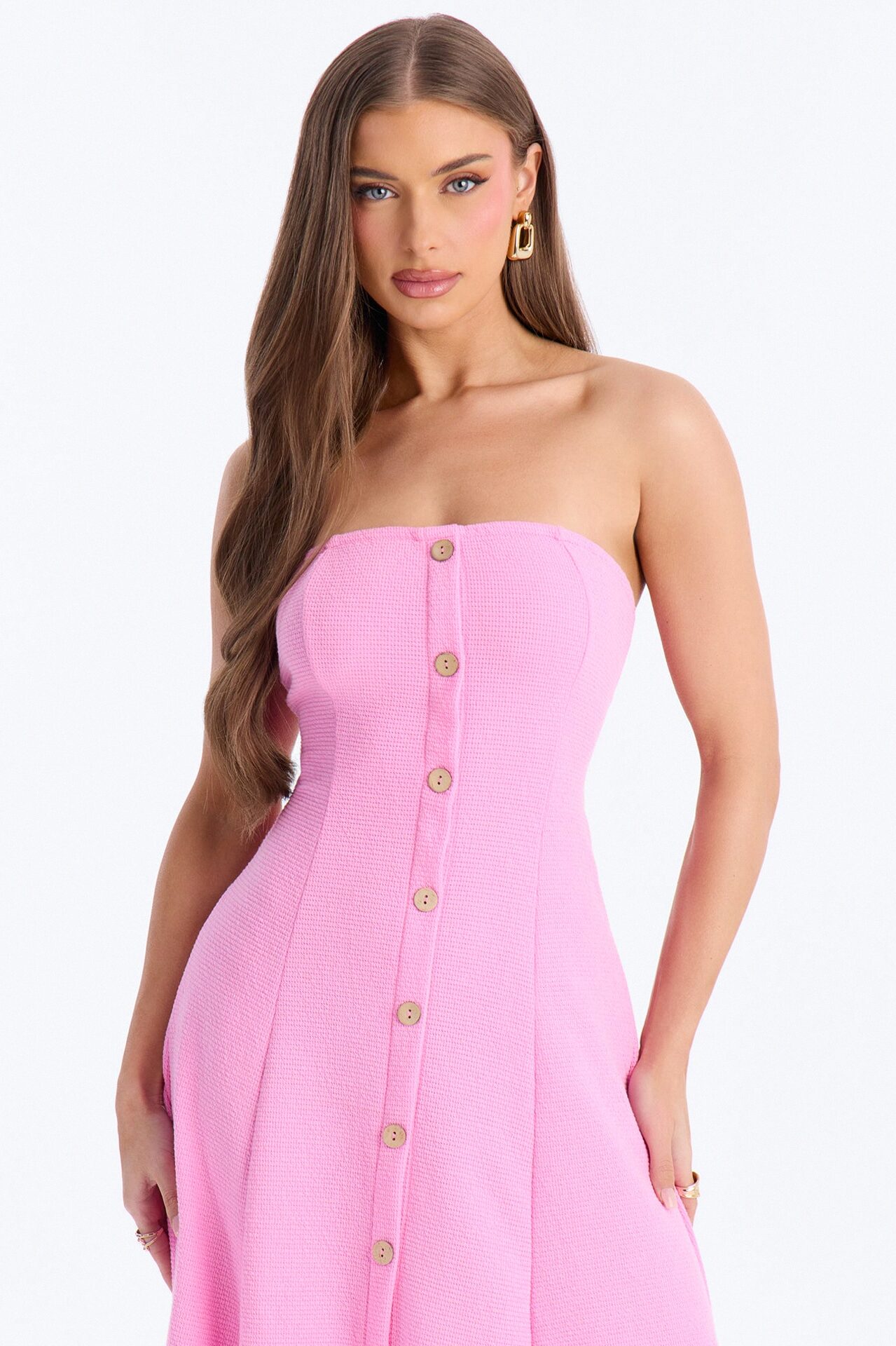 Celia Strapless Textured Midi Dress - Pink