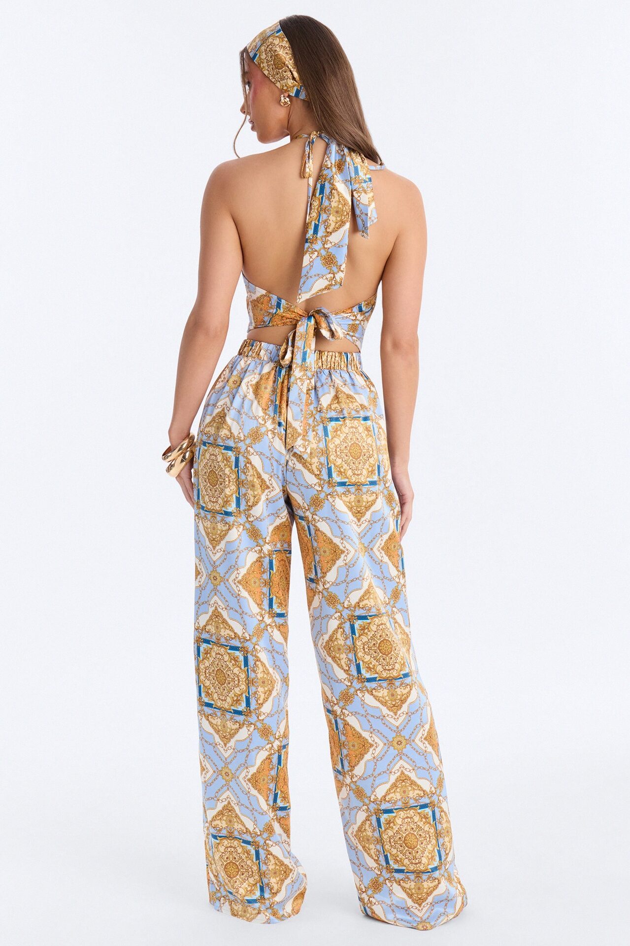 Nadia Satin 3 Piece Pant Set - Blue/combo