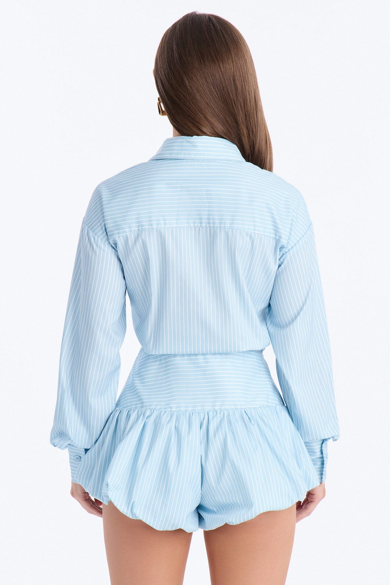 Summer Pinstripe Poplin Rompers - Blue
