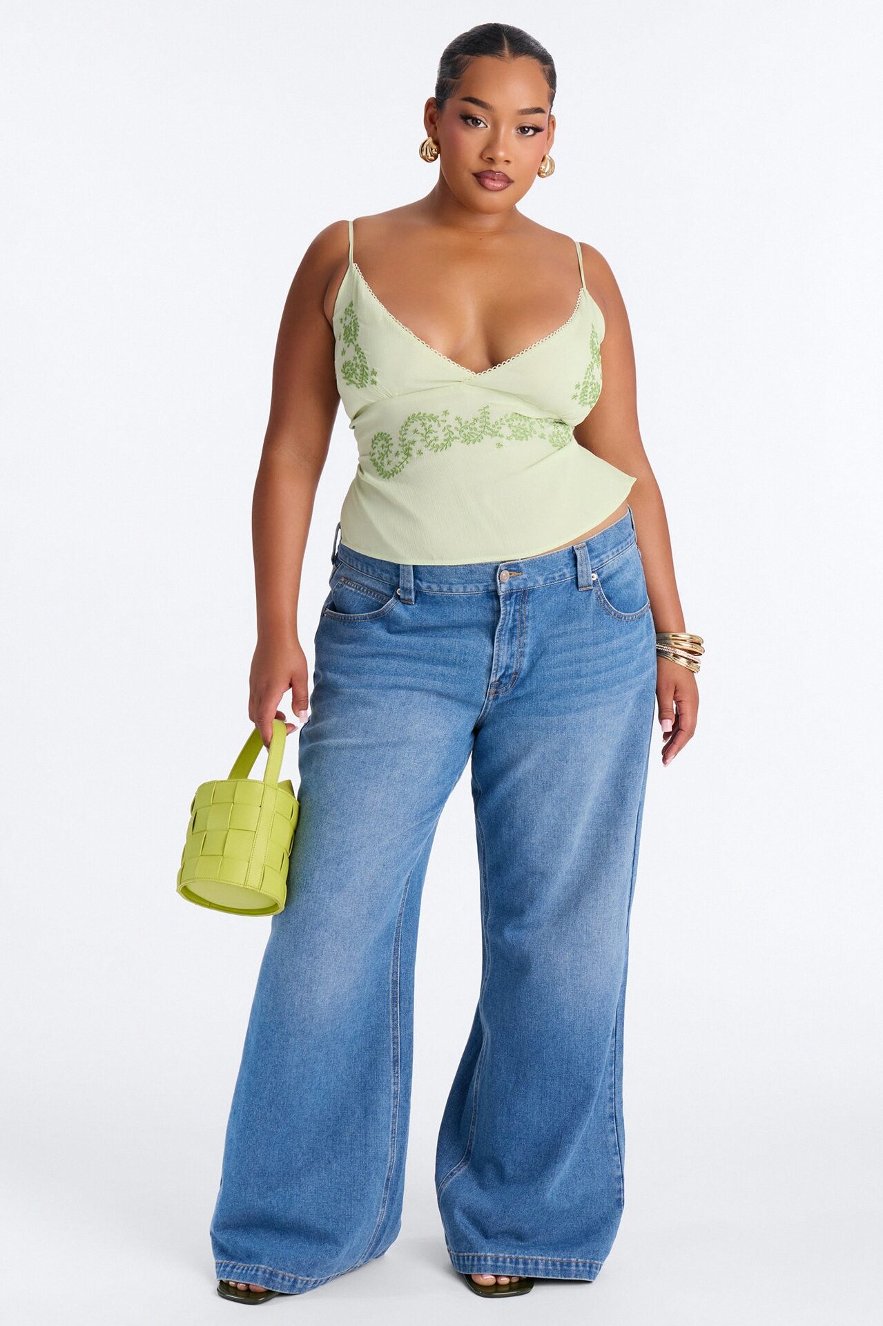 Lemonade Lips Embroidered Chiffon Top - Green
