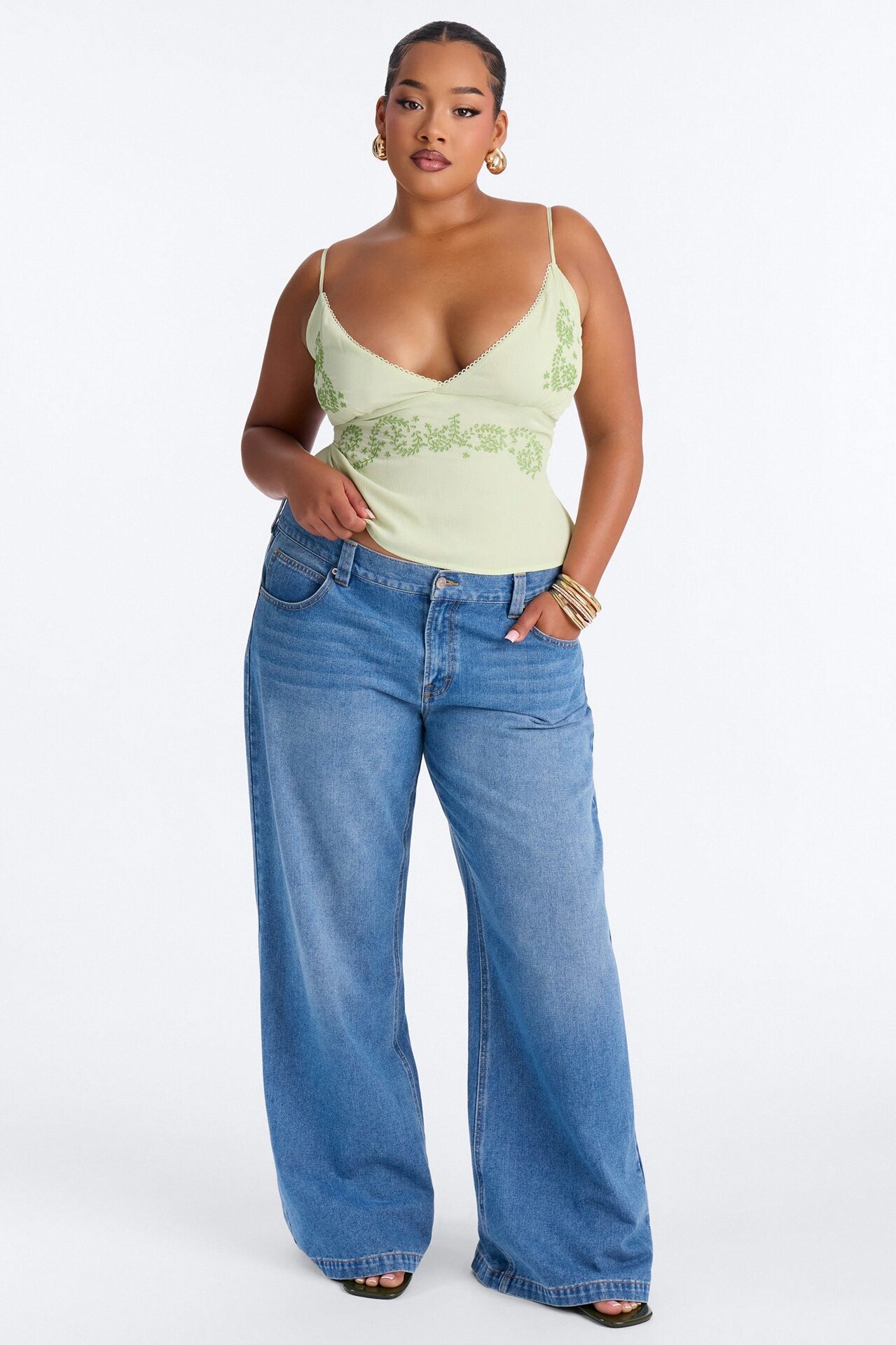 Lemonade Lips Embroidered Chiffon Top - Green