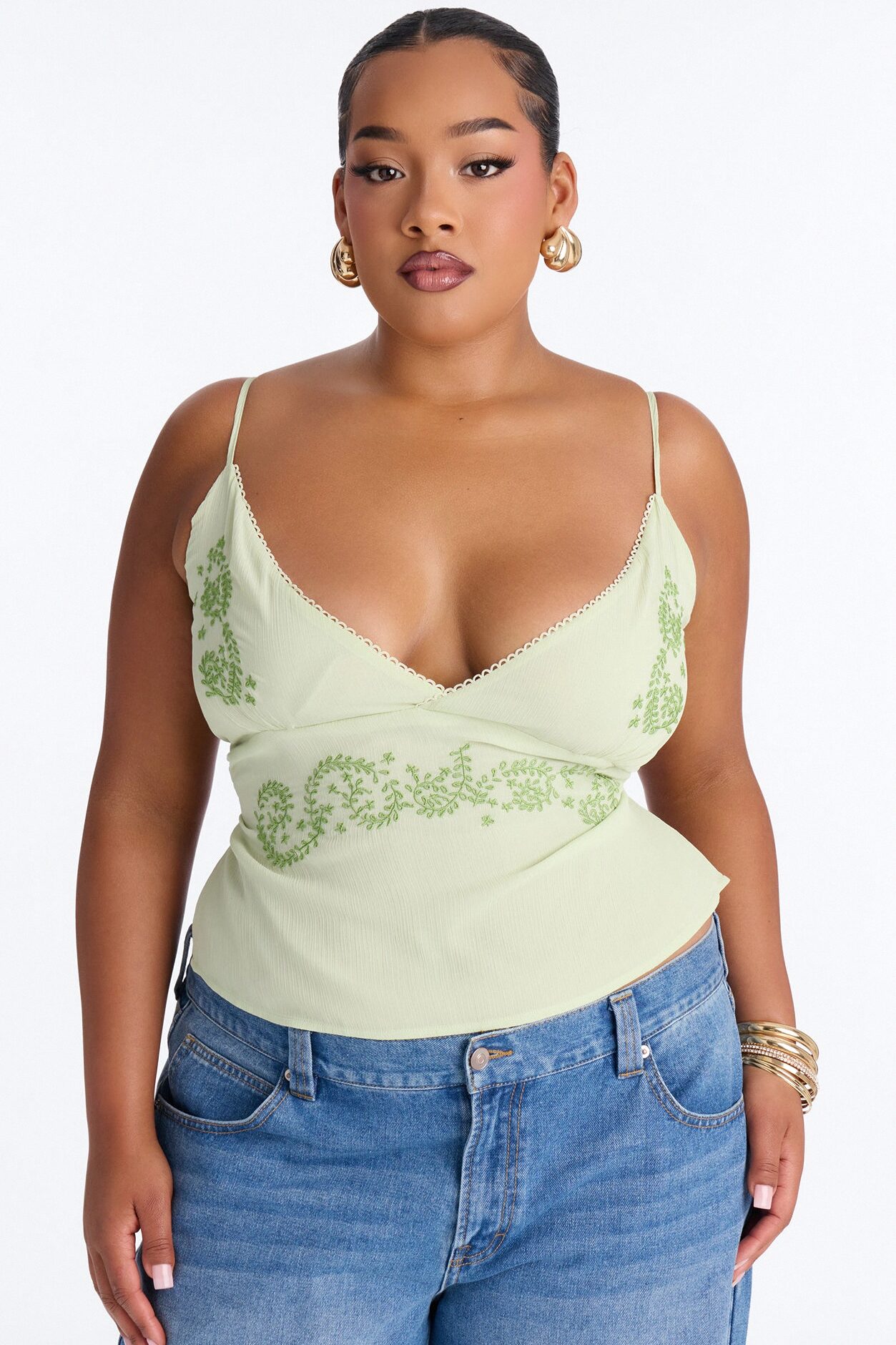 Lemonade Lips Embroidered Chiffon Top - Green