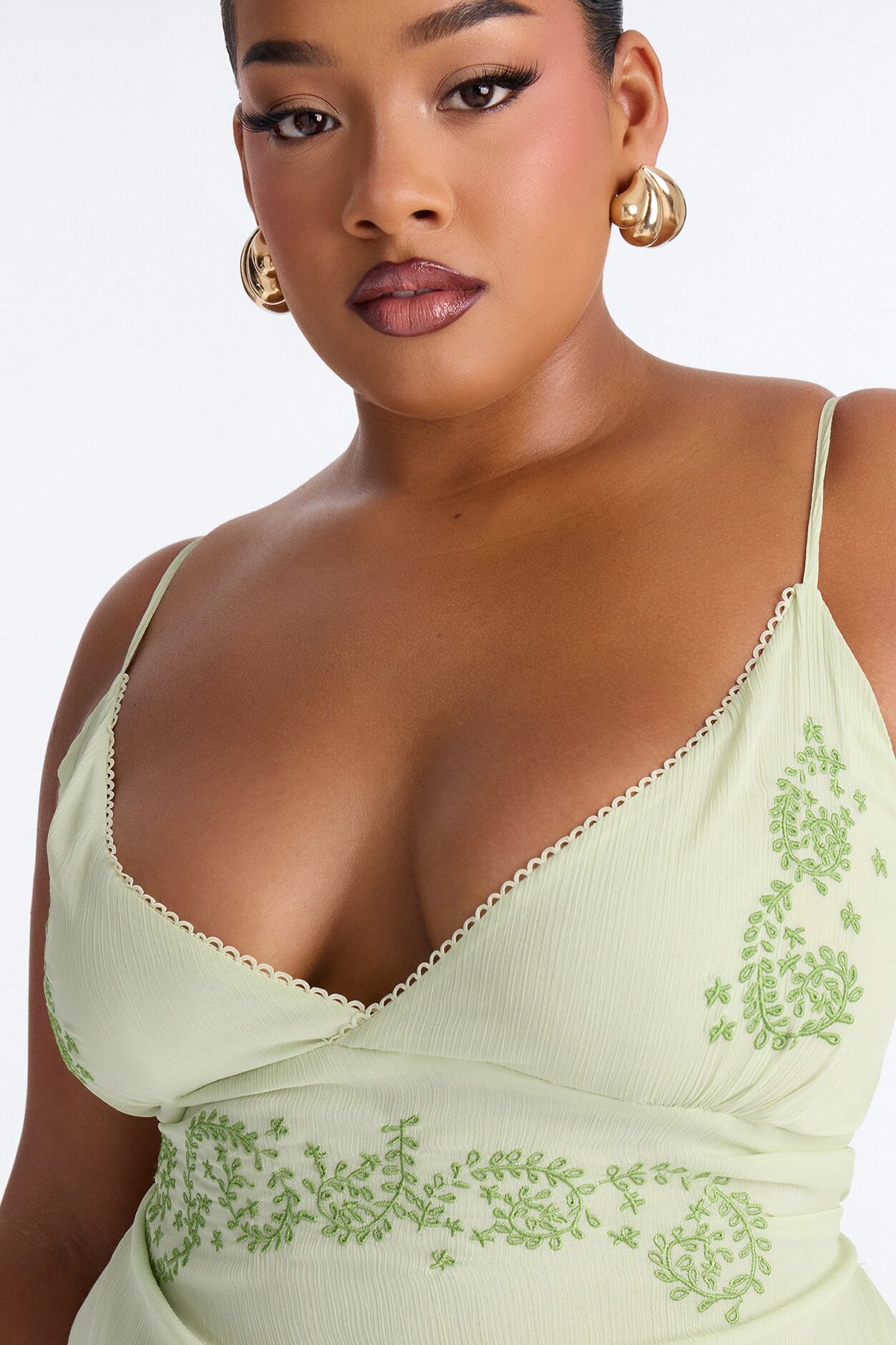 Lemonade Lips Embroidered Chiffon Top - Green