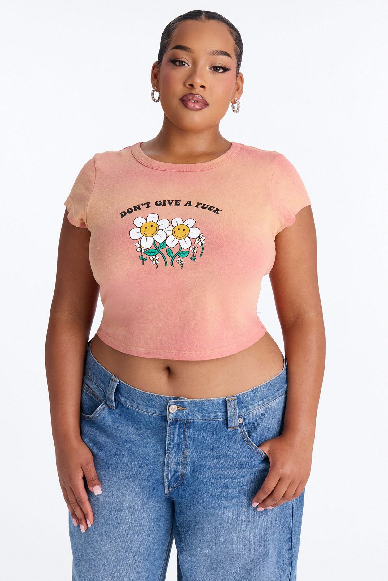 Don't Give A Fuck Washed Baby Tee - Peach