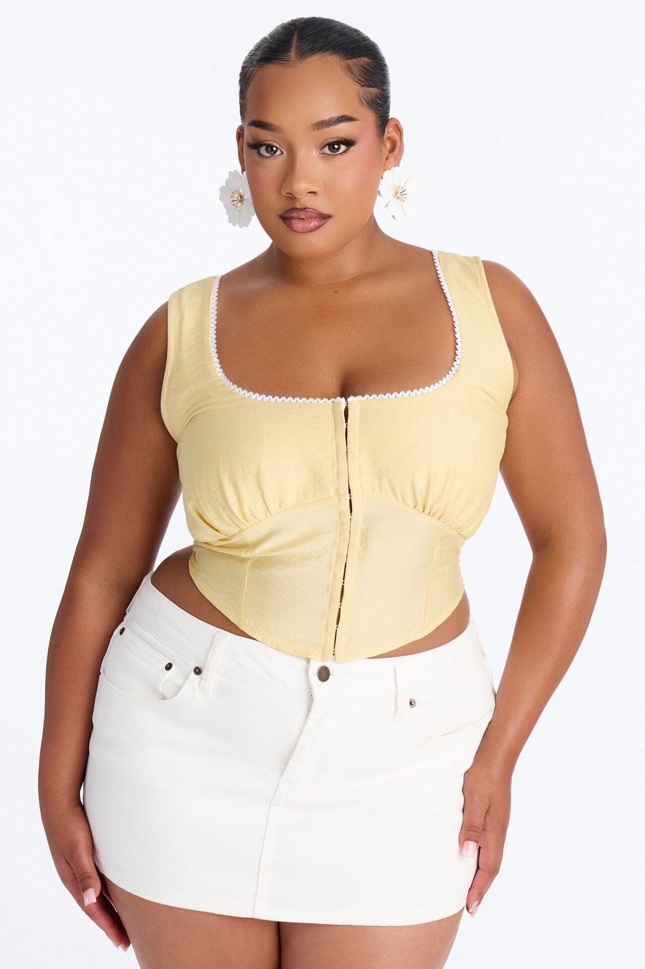 Extra Adorable Smocked Linen Corset - Butter Yellow