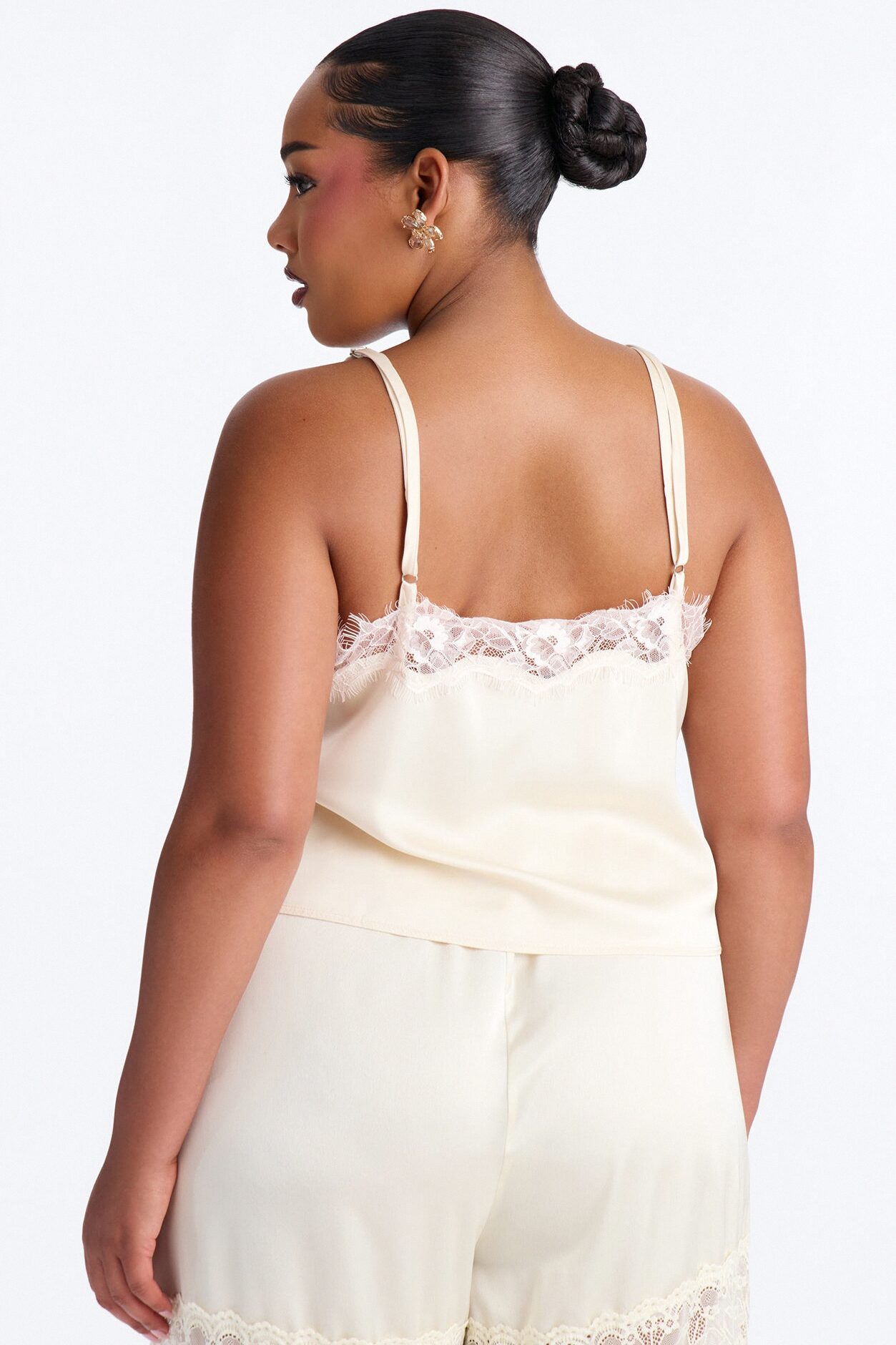 Vintage Muse Lace Trim Satin Cami Top - Cream/combo