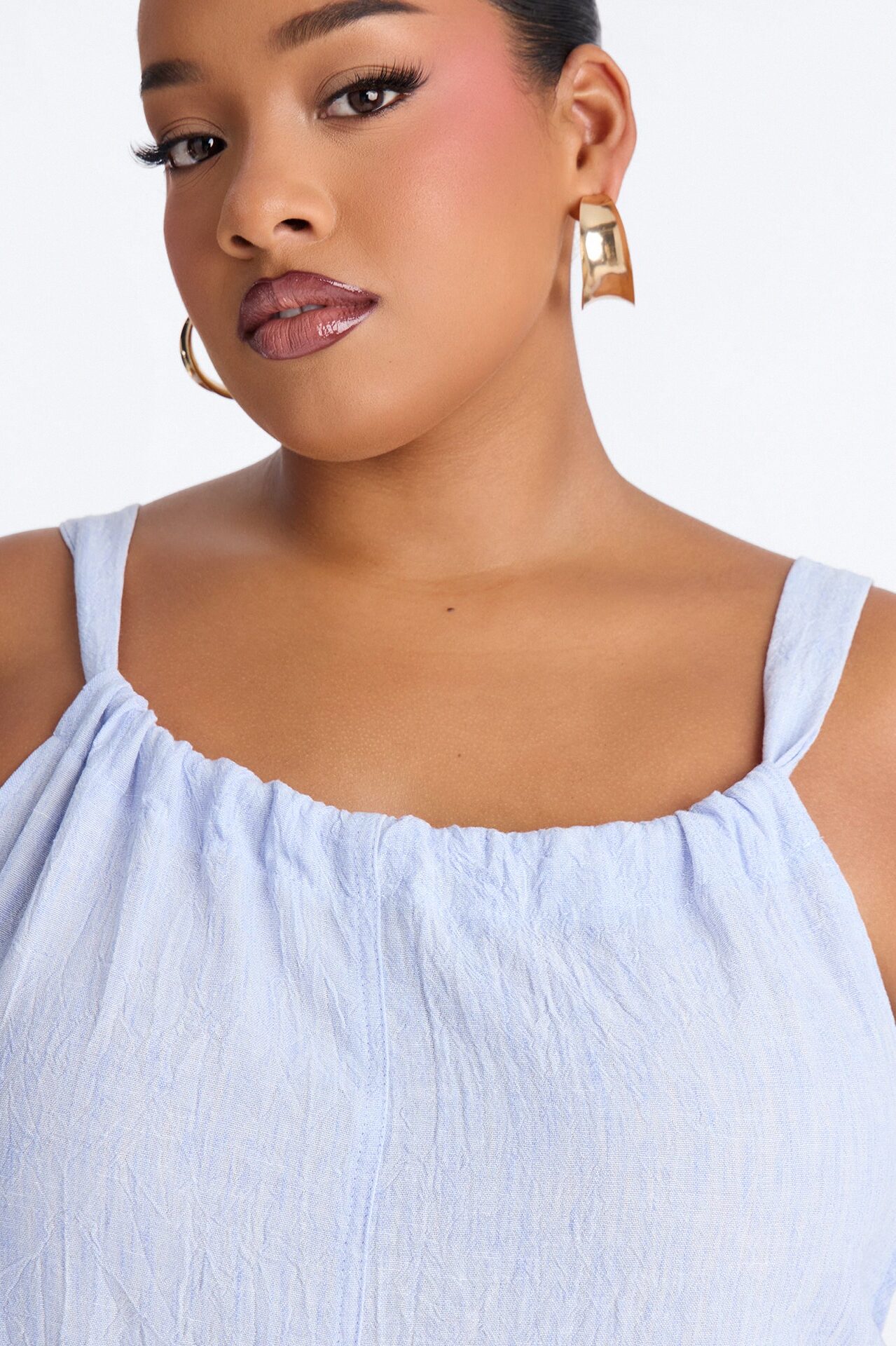 Jeanie Flowy Linen Romper - Blue