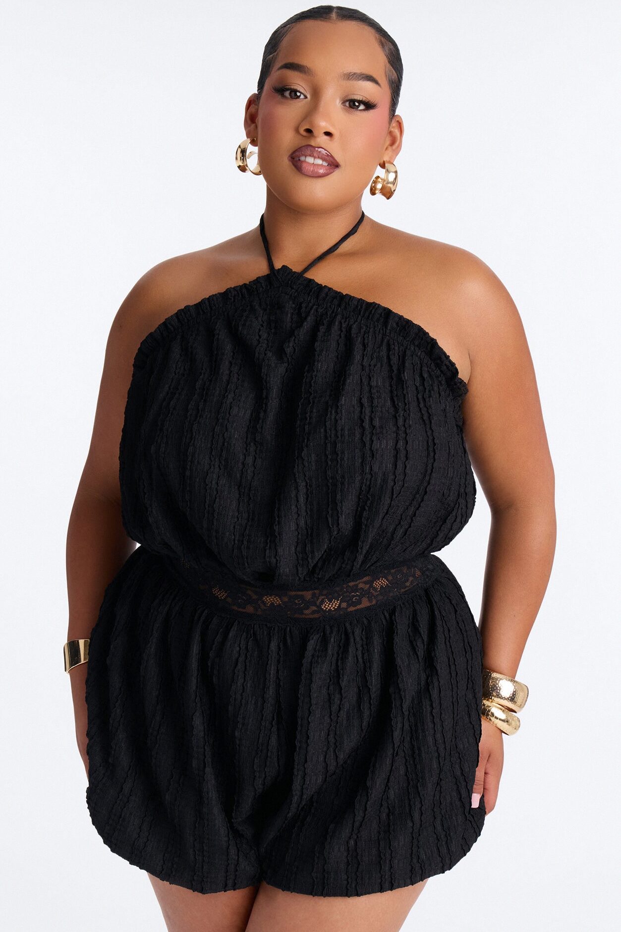 Lana Lace Trim Bubble Romper - Black