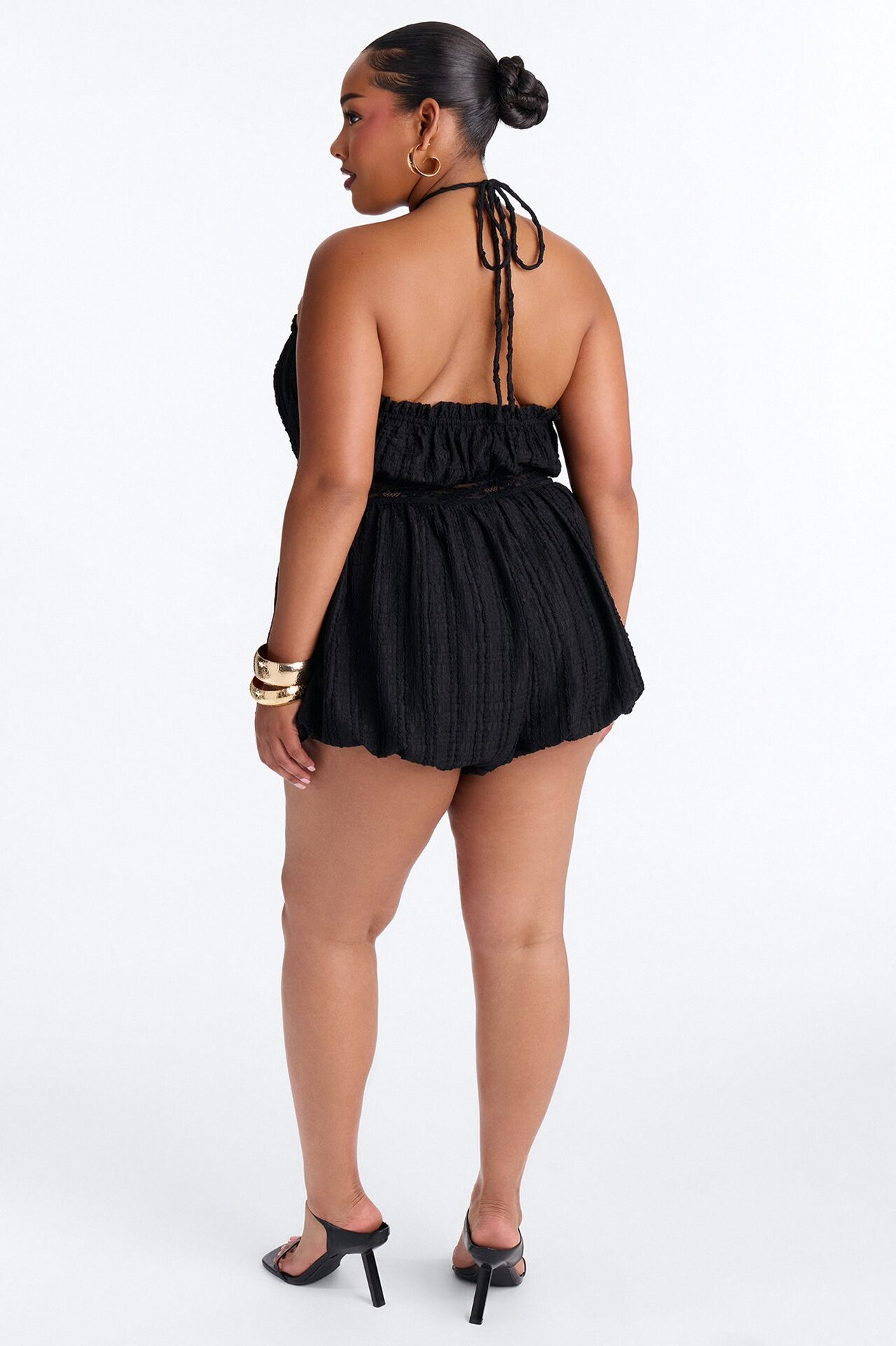 Lana Lace Trim Bubble Romper - Black