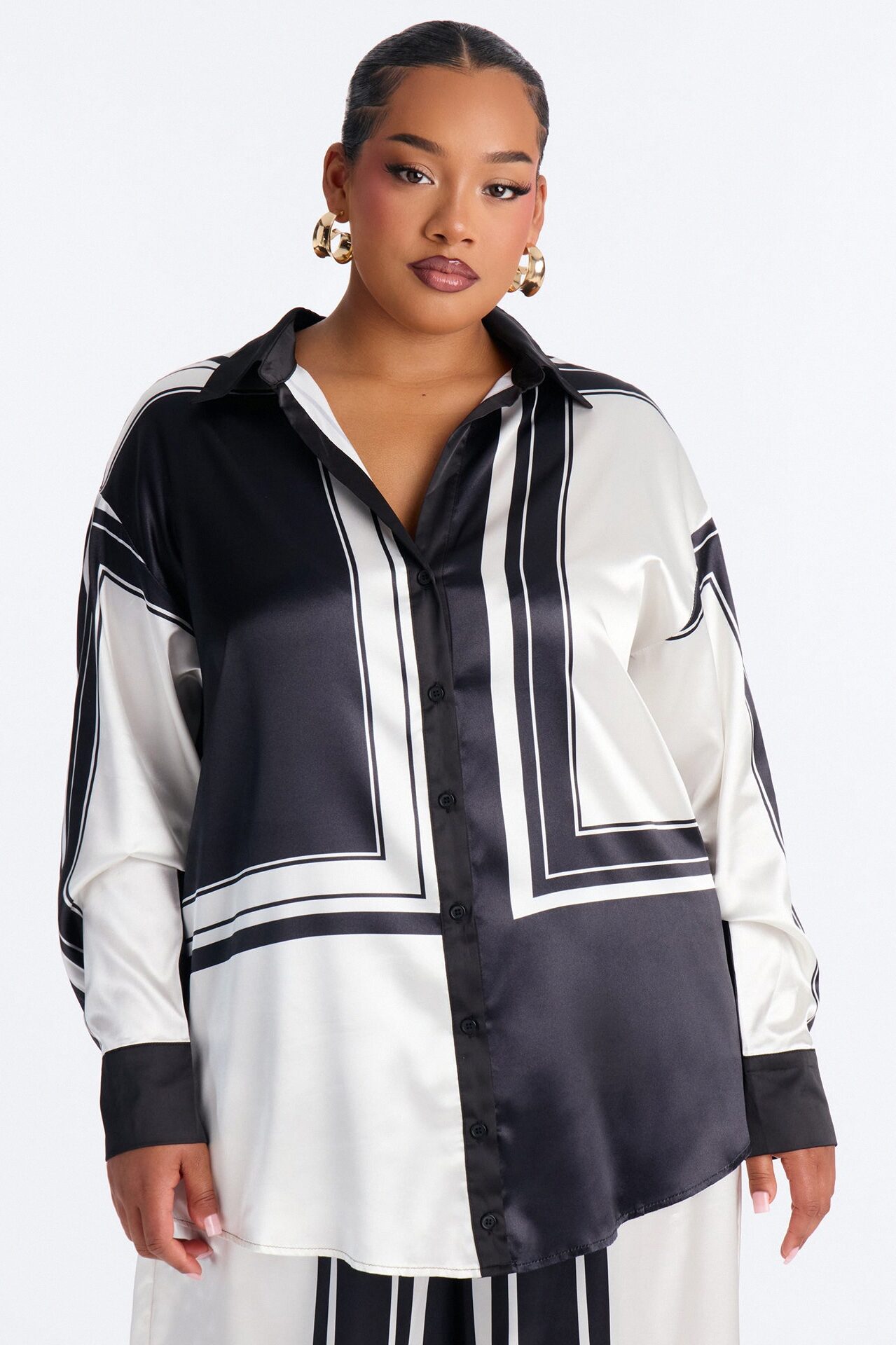 Amara Geometric Satin Pant Set - Black/White
