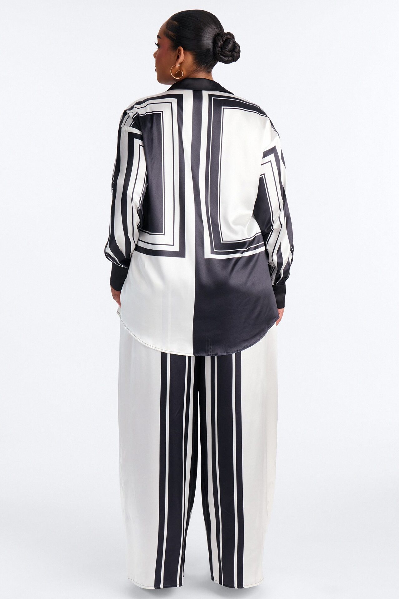 Amara Geometric Satin Pant Set - Black/White