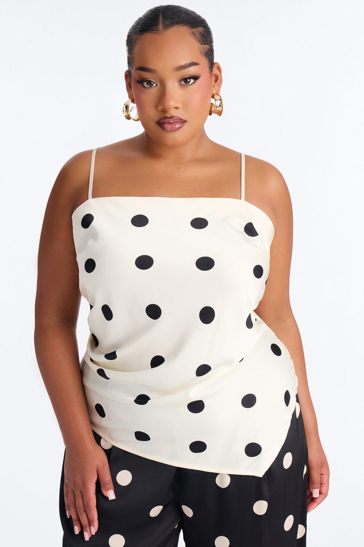 On The Dot Satin Pant Set - Black/White