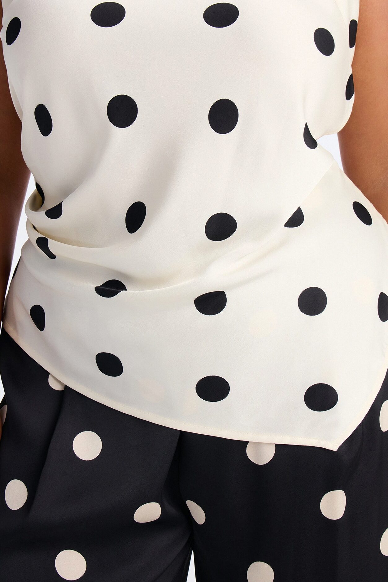 On The Dot Satin Pant Set - Black/White