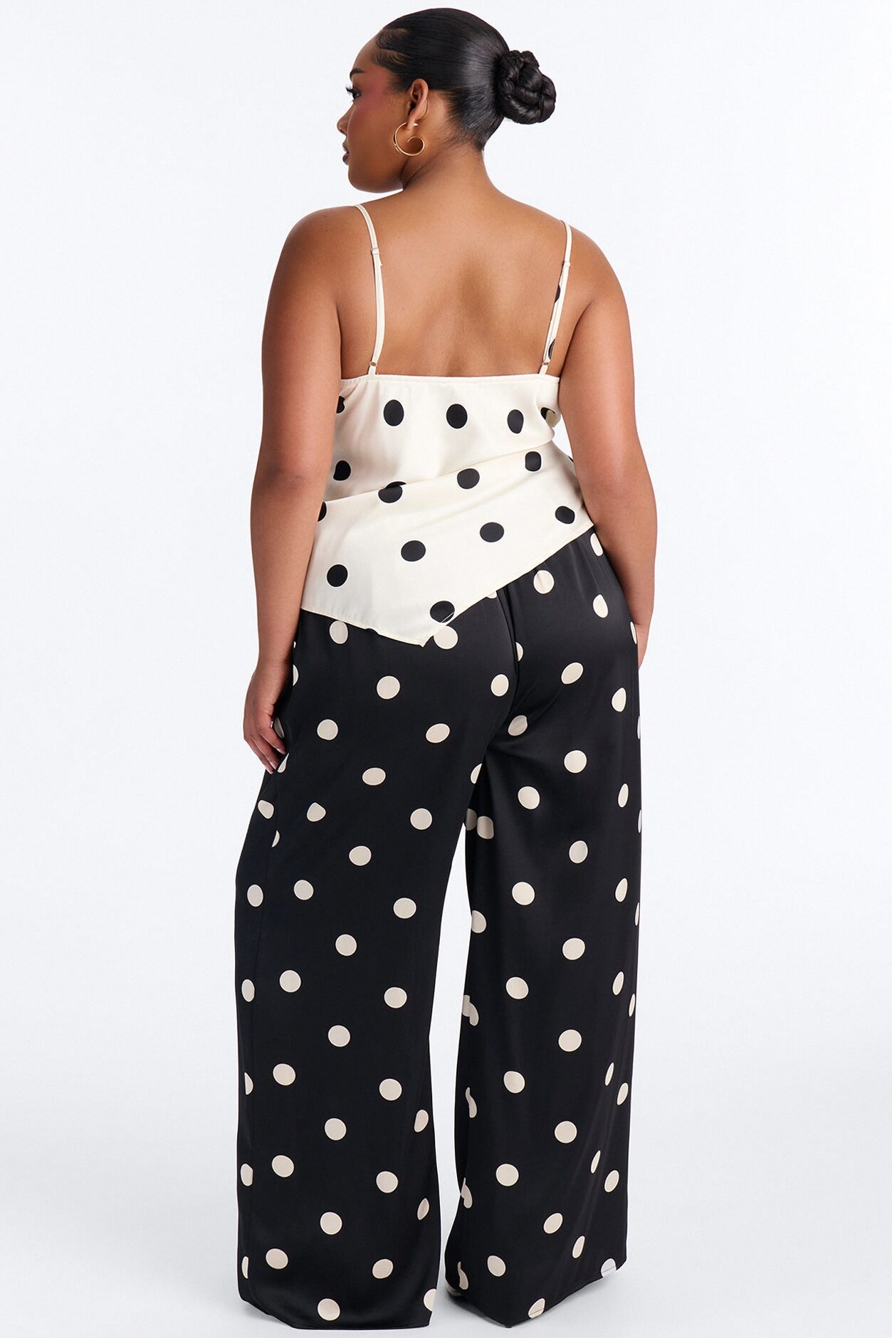 On The Dot Satin Pant Set - Black/White