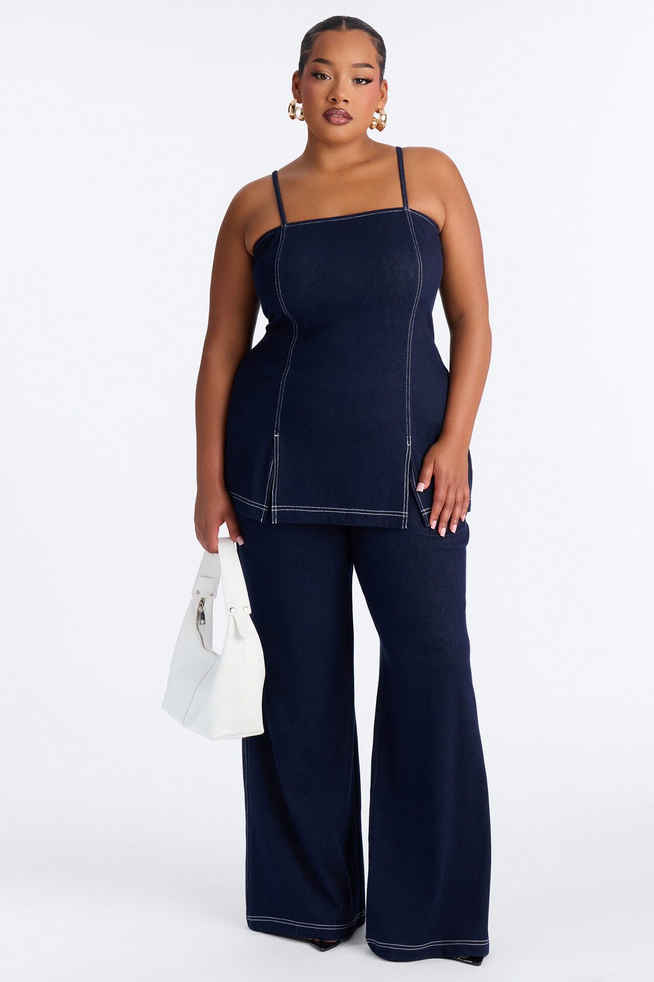 Diana Knit Denim Pant Set - Dark Wash